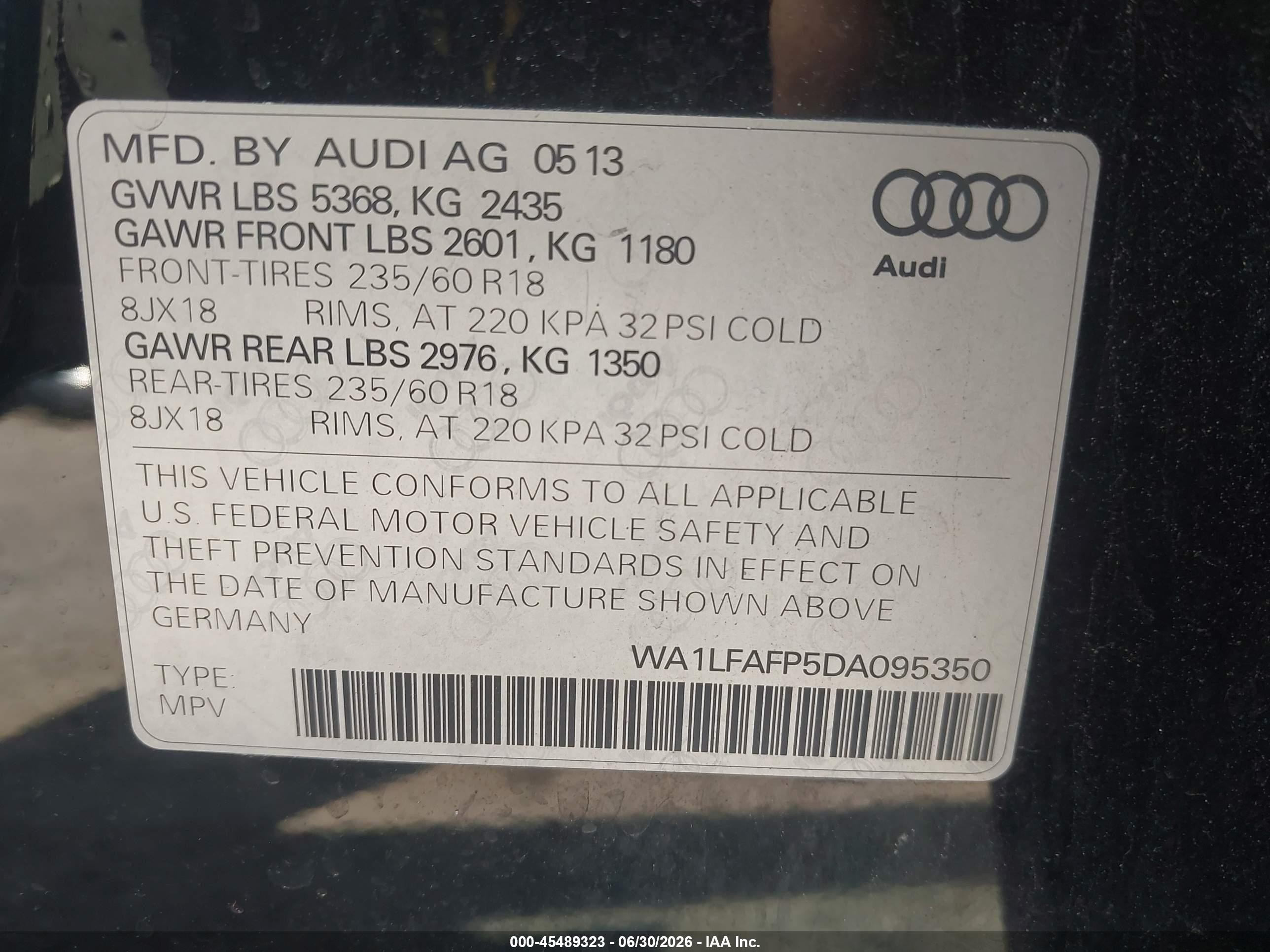 2013 Audi Q5 2.0t Premium Black vin: WA1LFAFP5DA095350