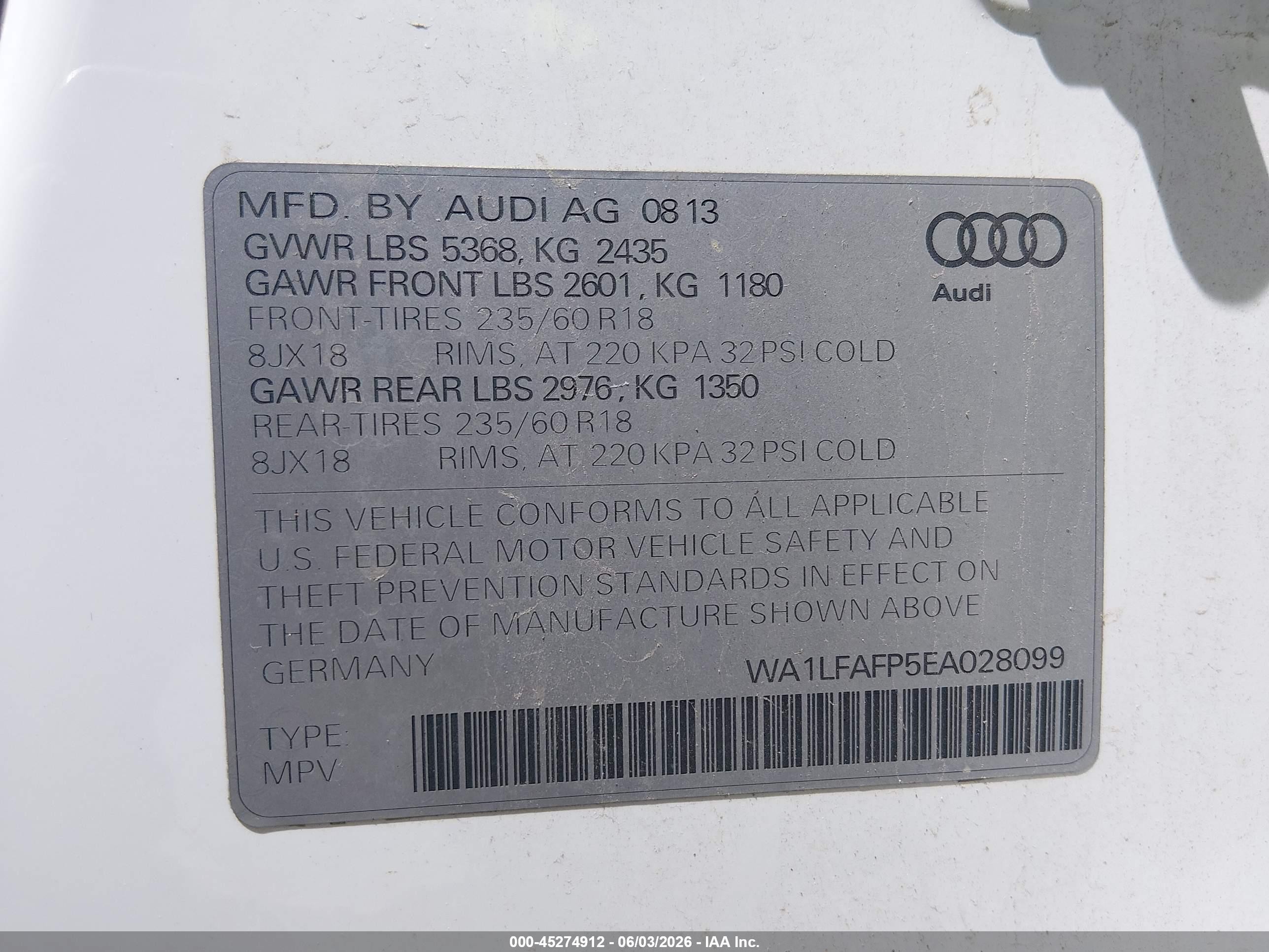 2014 Audi Q5 2.0t Premium White vin: WA1LFAFP5EA028099
