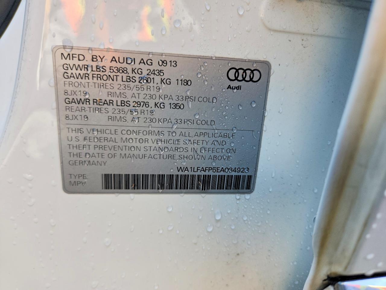 2014 Audi Q5 Premium Plus White vin: WA1LFAFP5EA034923