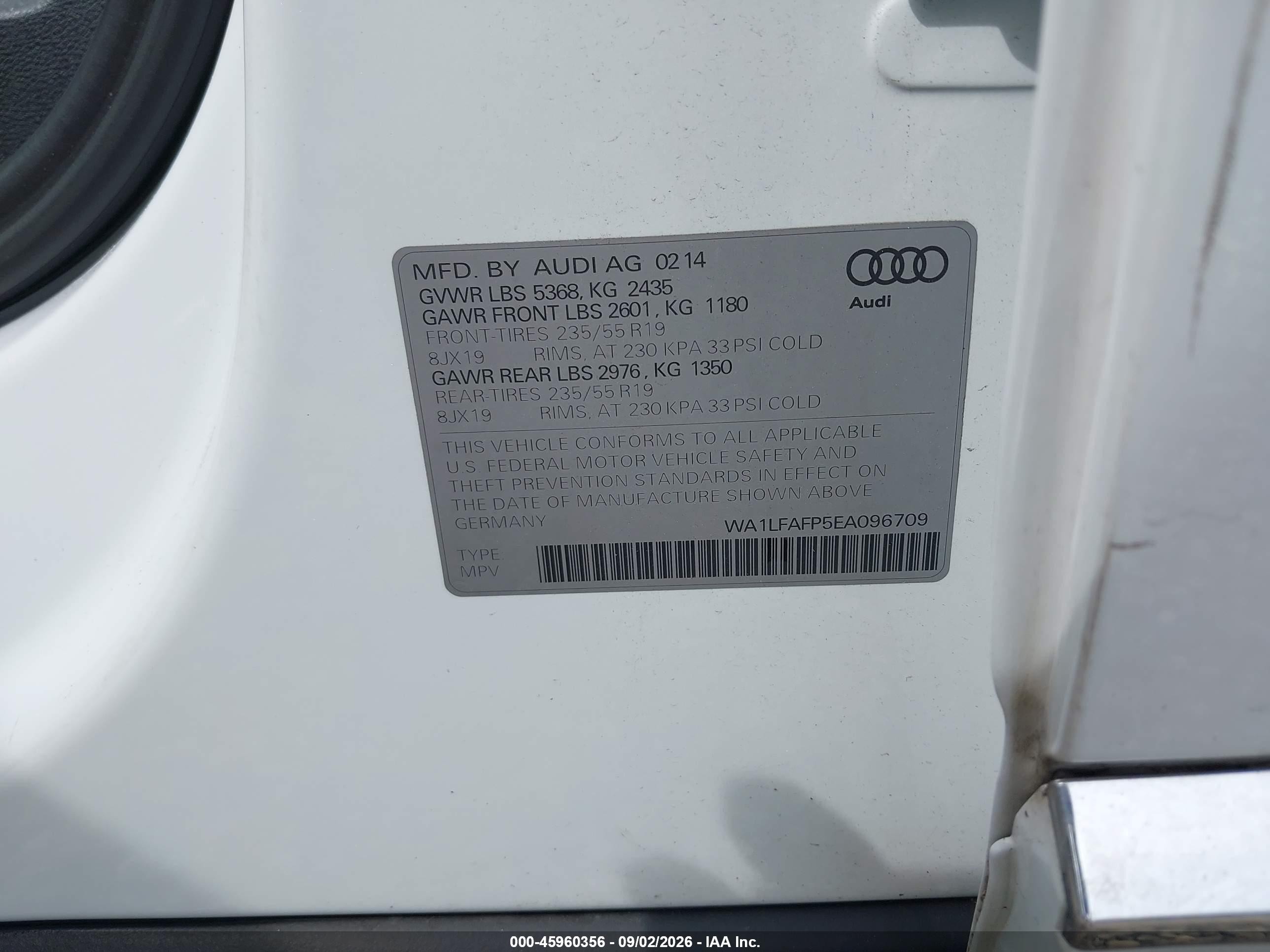 2014 Audi Q5 2.0t Premium Белый vin: WA1LFAFP5EA096709