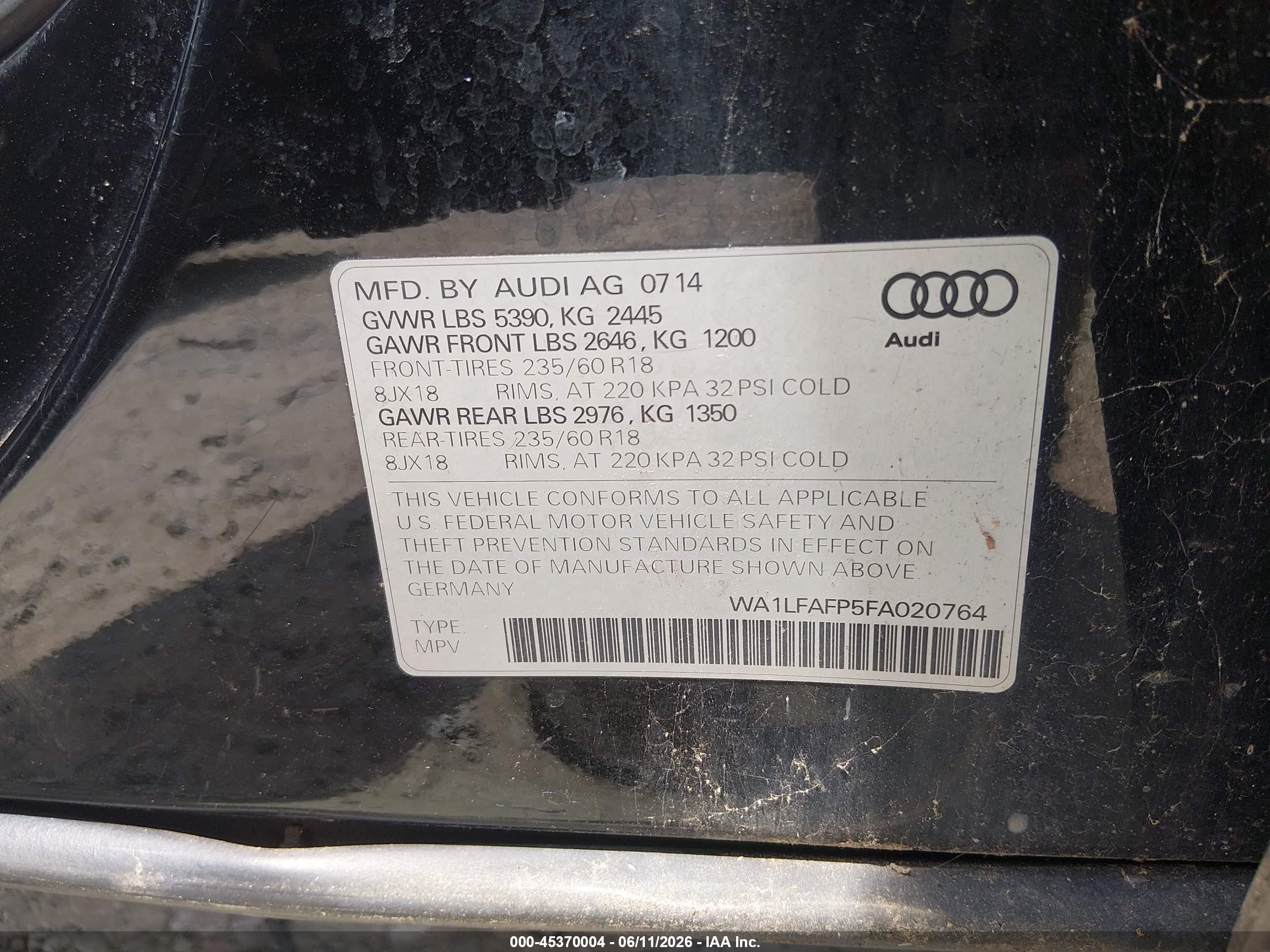 2015 Audi Q5 2.0t Premium Черный vin: WA1LFAFP5FA020764