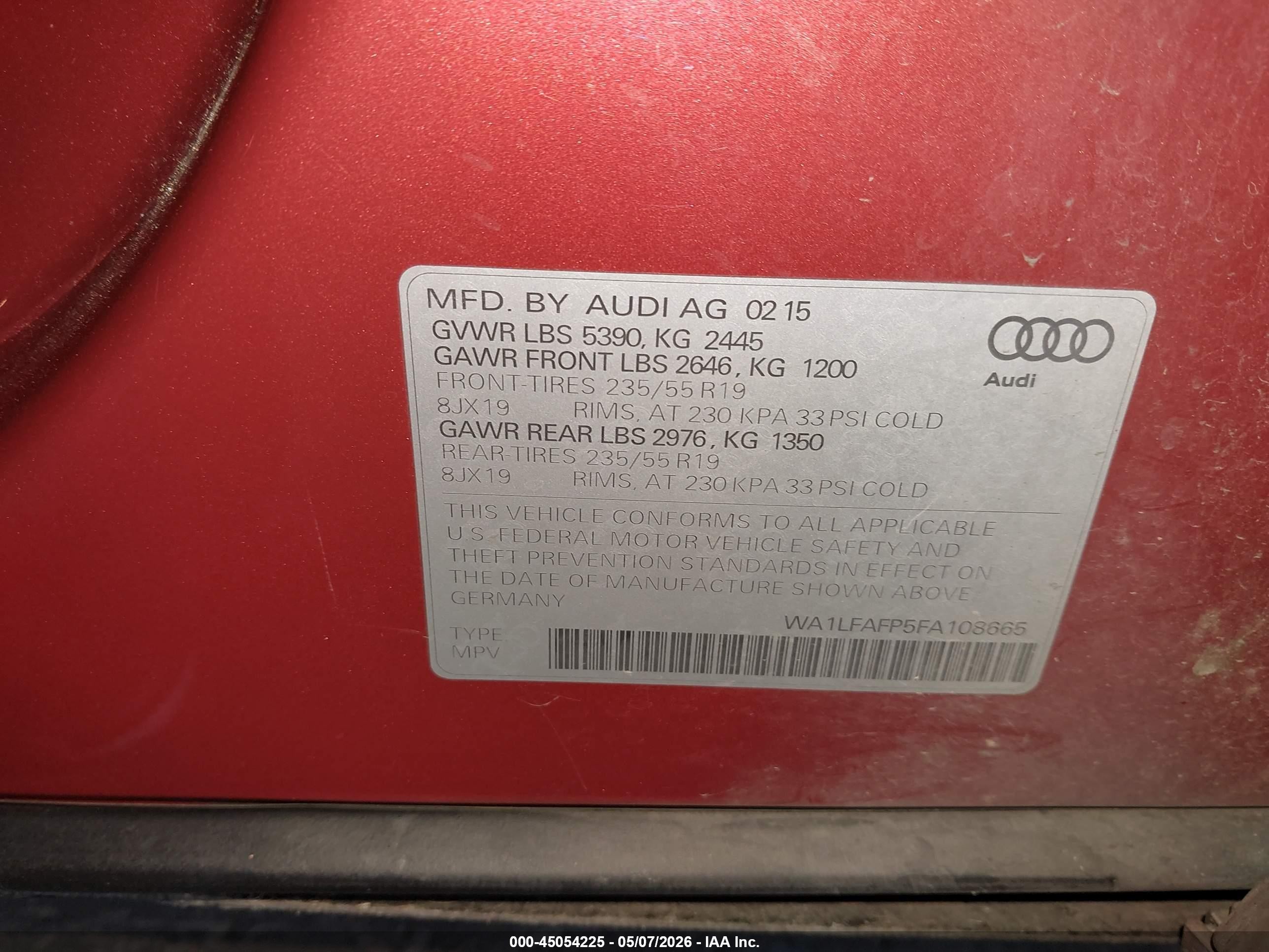 2015 Audi Q5 2.0t Premium Orange vin: WA1LFAFP5FA108665