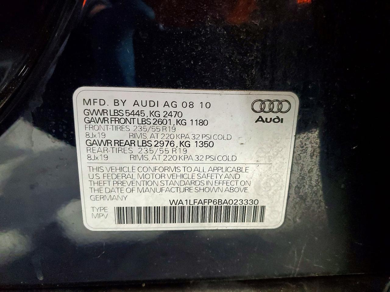2011 Audi Q5 Синий vin: WA1LFAFP6BA023330
