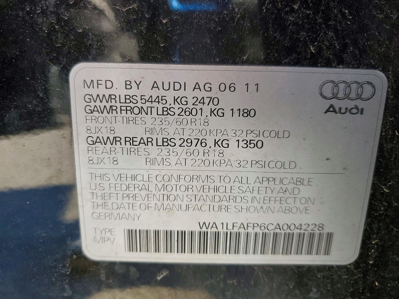 2012 Audi Q5 Black vin: WA1LFAFP6CA004228