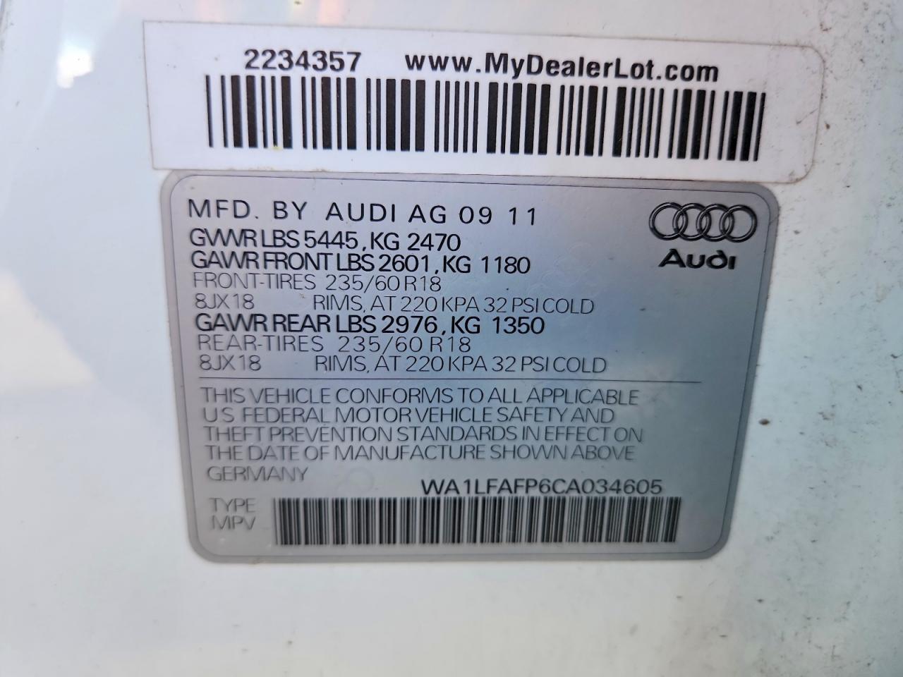 2012 Audi Q5 Premium Plus White vin: WA1LFAFP6CA034605