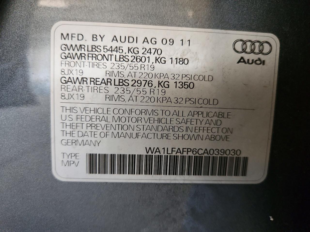 2012 Audi Q5 Premium Plus Gray vin: WA1LFAFP6CA039030