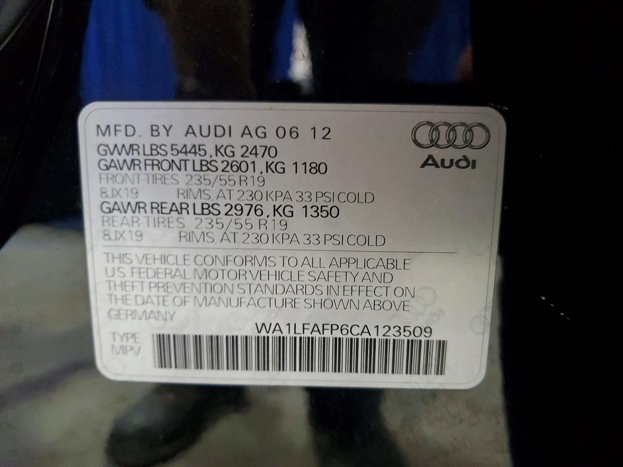 2012 Audi Q5 Premium Plus Black vin: WA1LFAFP6CA123509