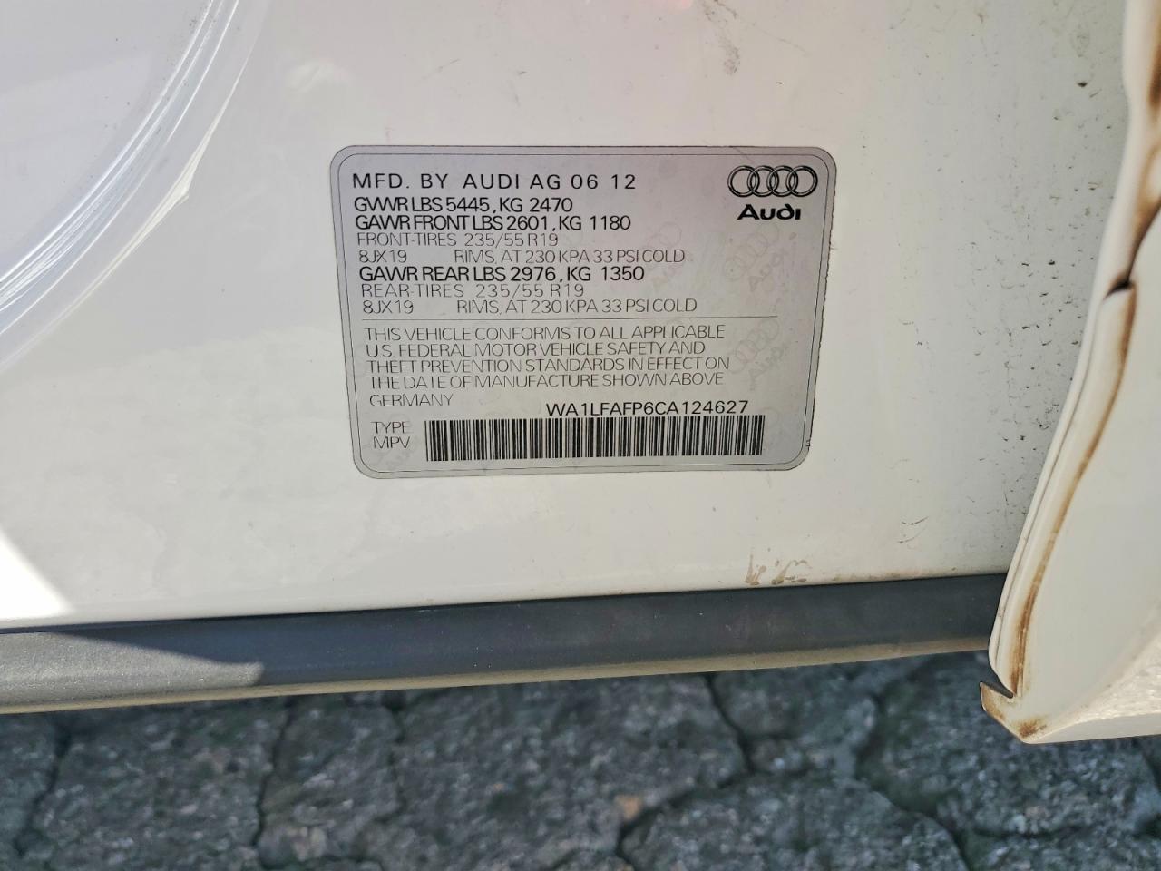 2012 Audi Q5 Premium Plus White vin: WA1LFAFP6CA124627