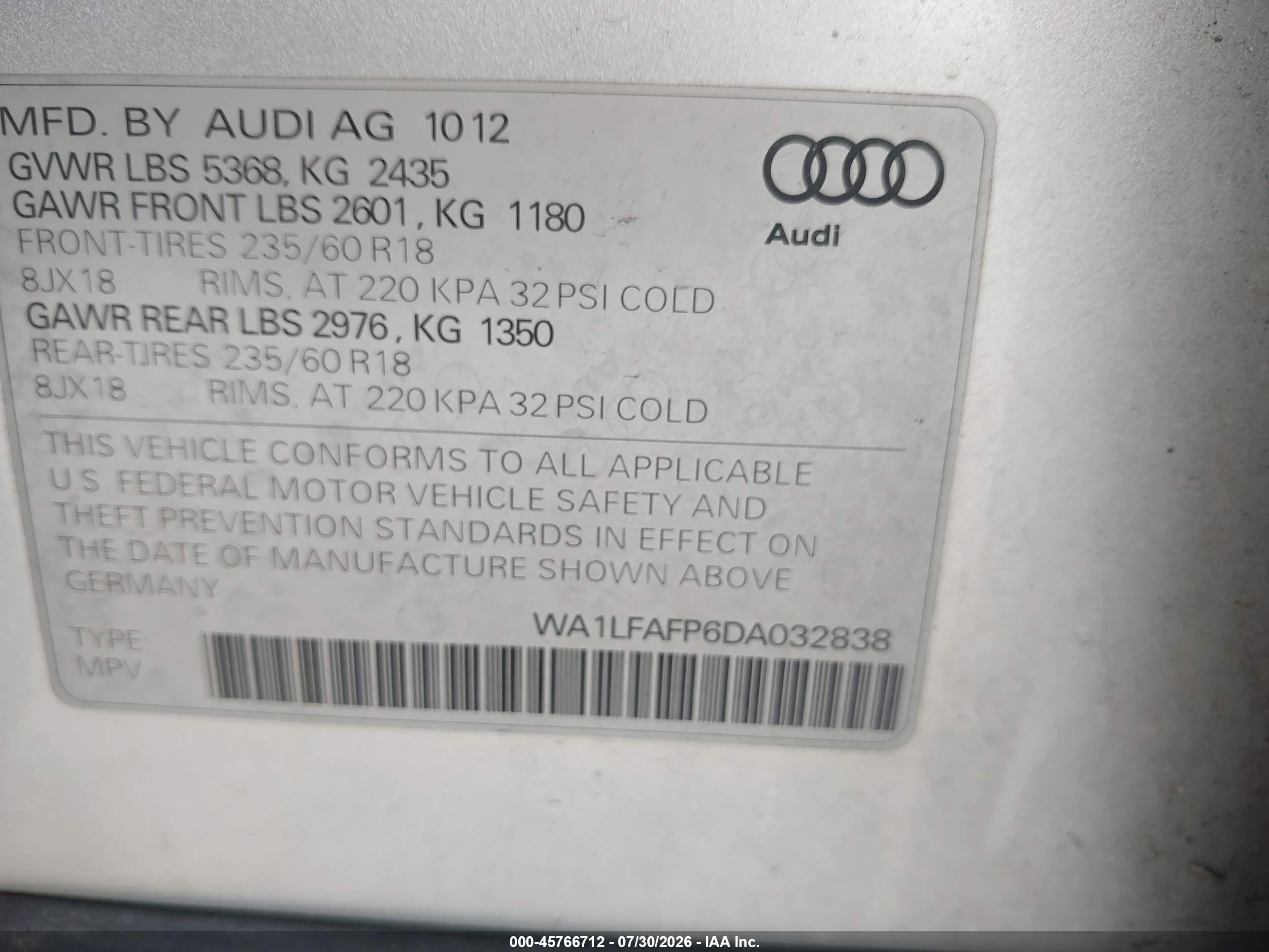 2013 Audi Q5 2.0t Premium Серебряный vin: WA1LFAFP6DA032838