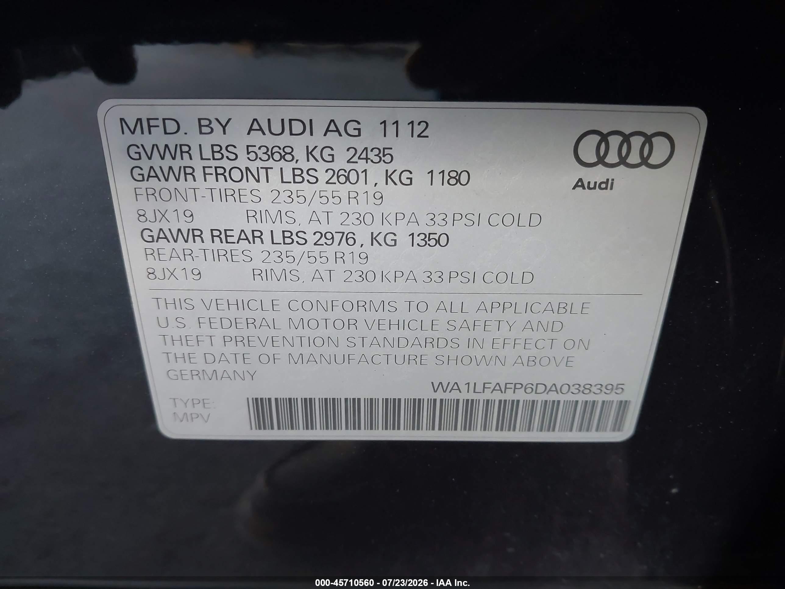 2013 Audi Q5 2.0t Premium Blue vin: WA1LFAFP6DA038395