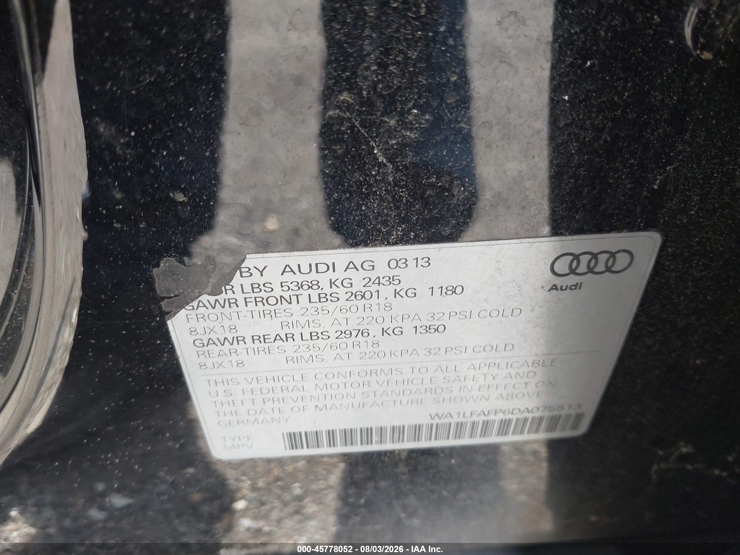 2013 Audi Q5 2.0t Premium Black vin: WA1LFAFP6DA075513