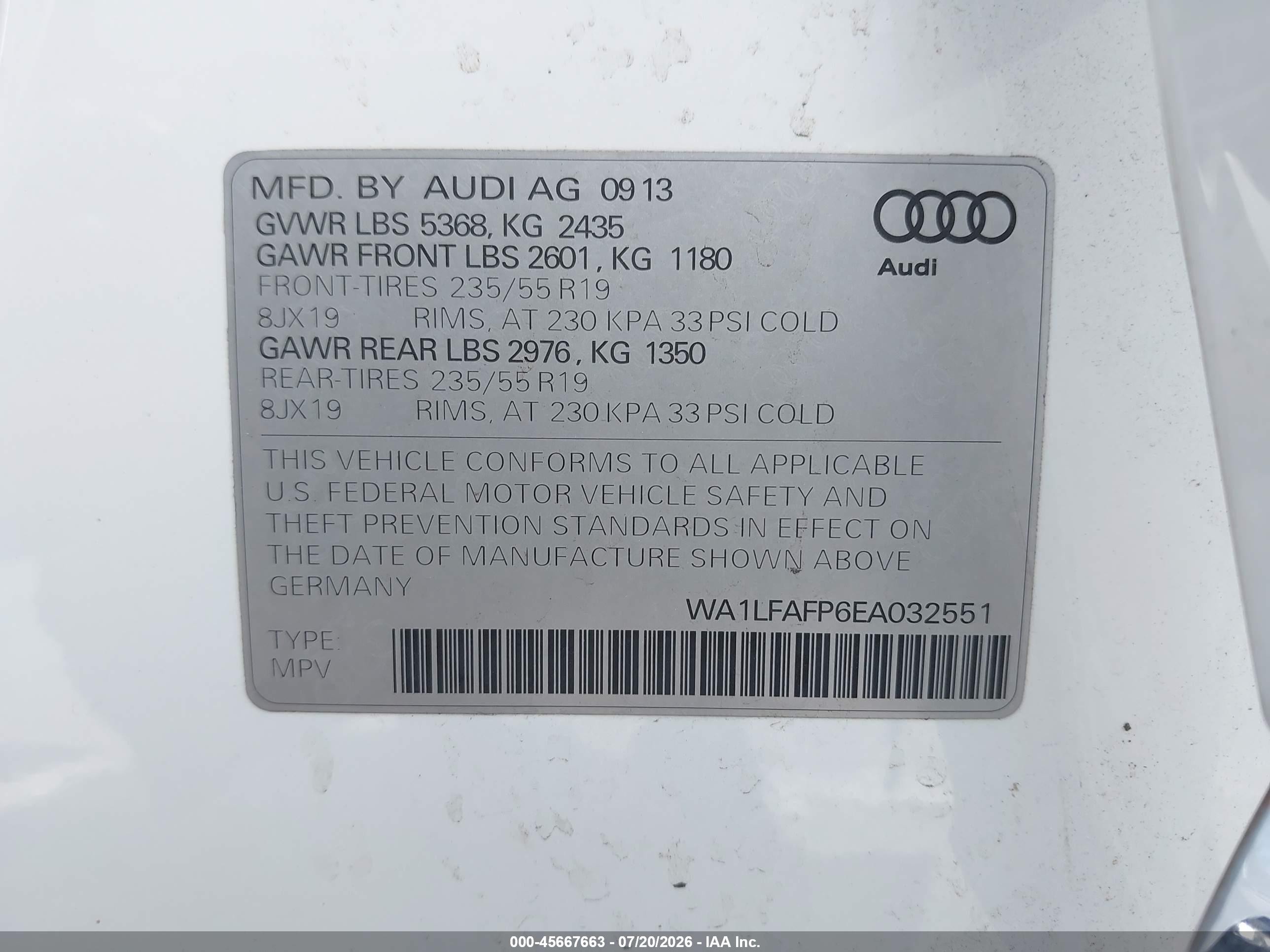 2014 Audi Q5 2.0t Premium White vin: WA1LFAFP6EA032551