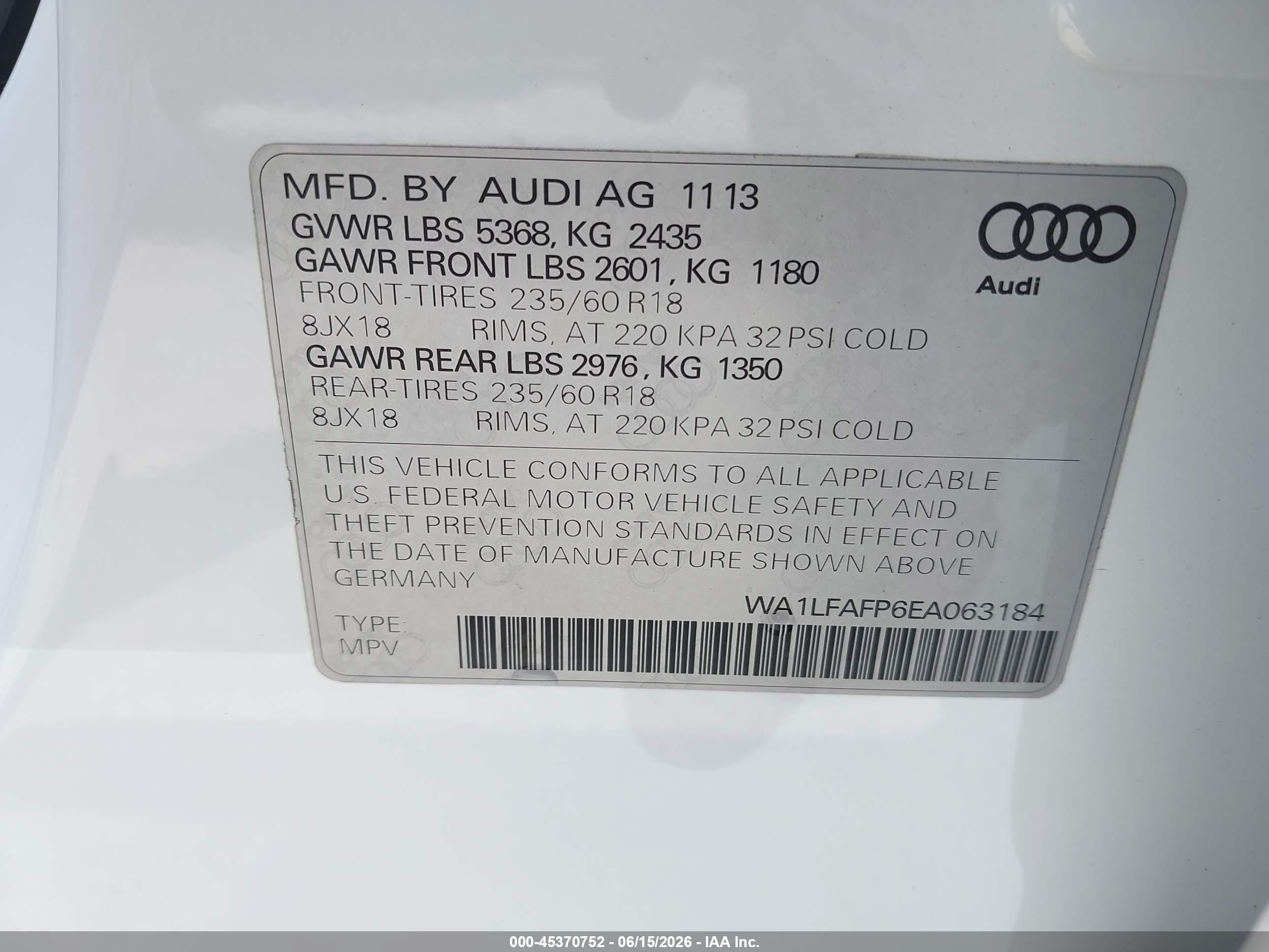 2014 Audi Q5 2.0t Premium White vin: WA1LFAFP6EA063184