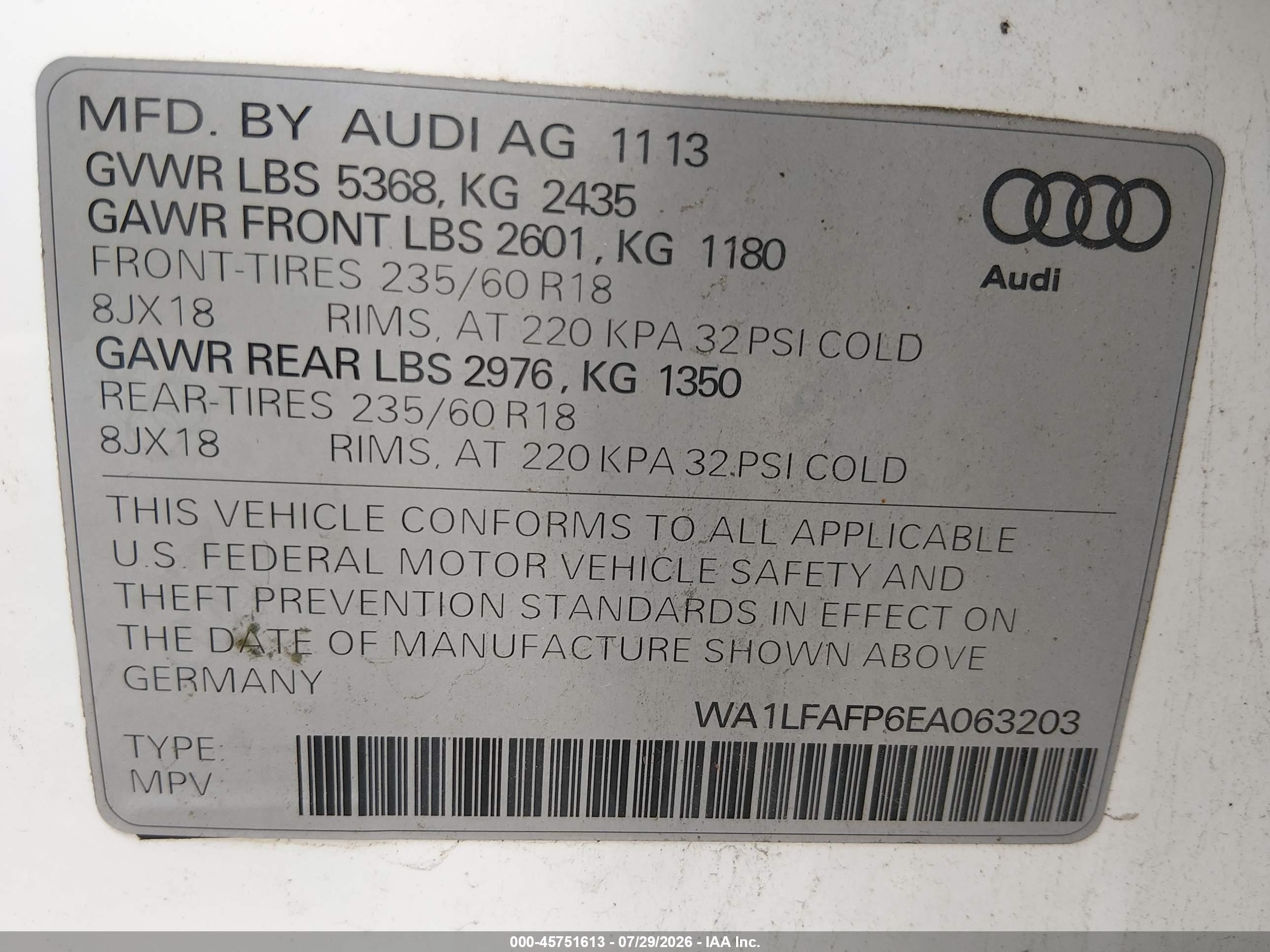 2014 Audi Q5 2.0t Premium White vin: WA1LFAFP6EA063203