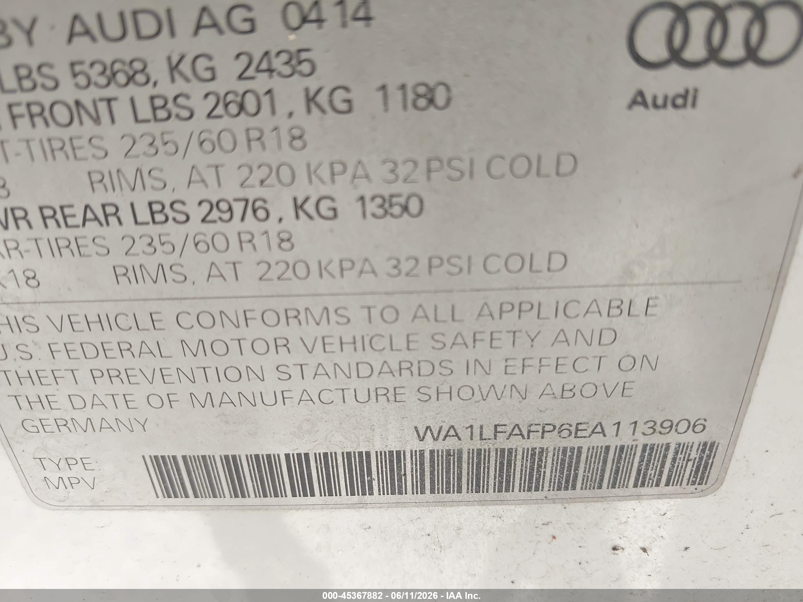 2014 Audi Q5 2.0t Premium White vin: WA1LFAFP6EA113906
