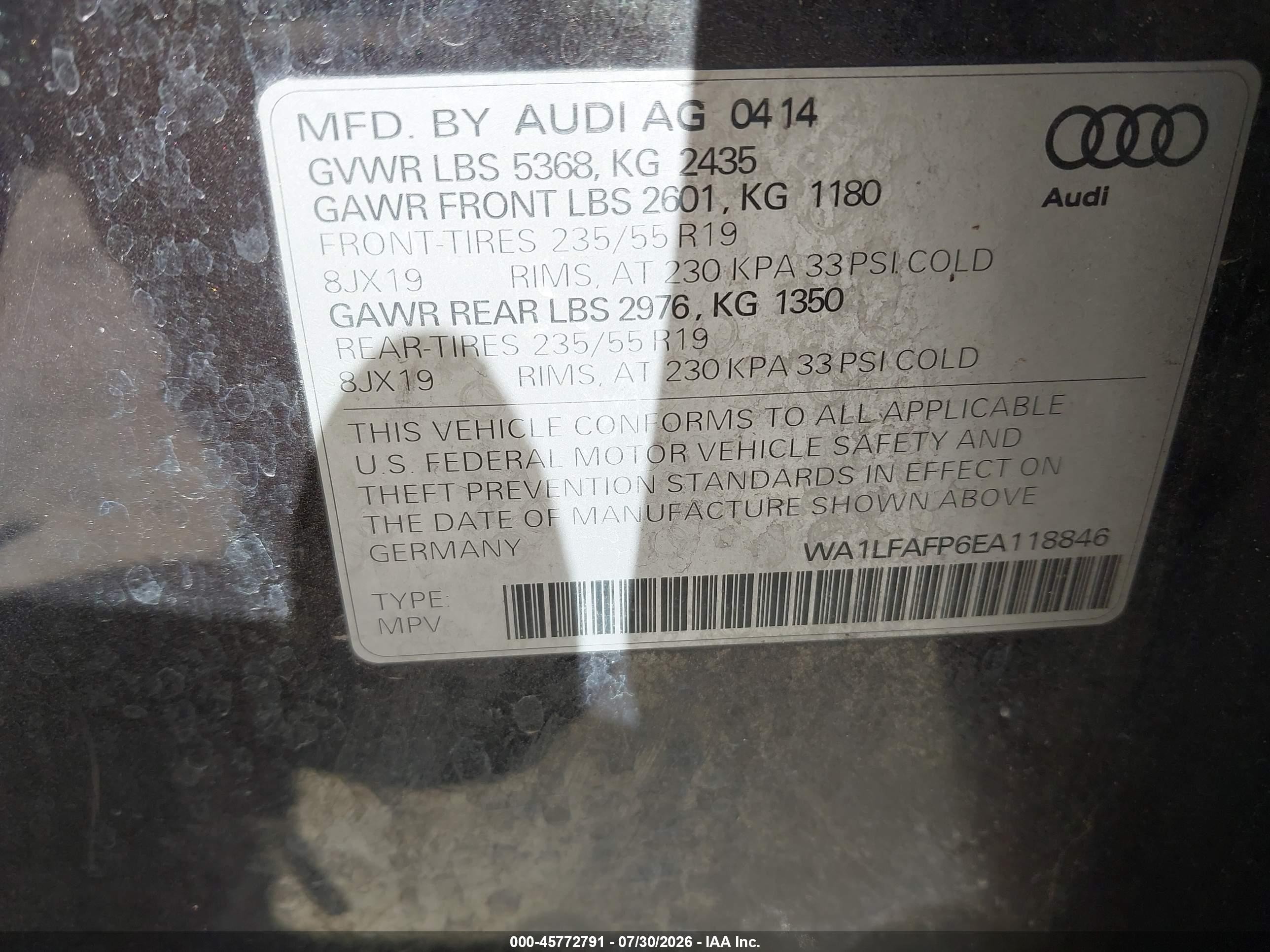 2014 Audi Q5 2.0t Premium Black vin: WA1LFAFP6EA118846