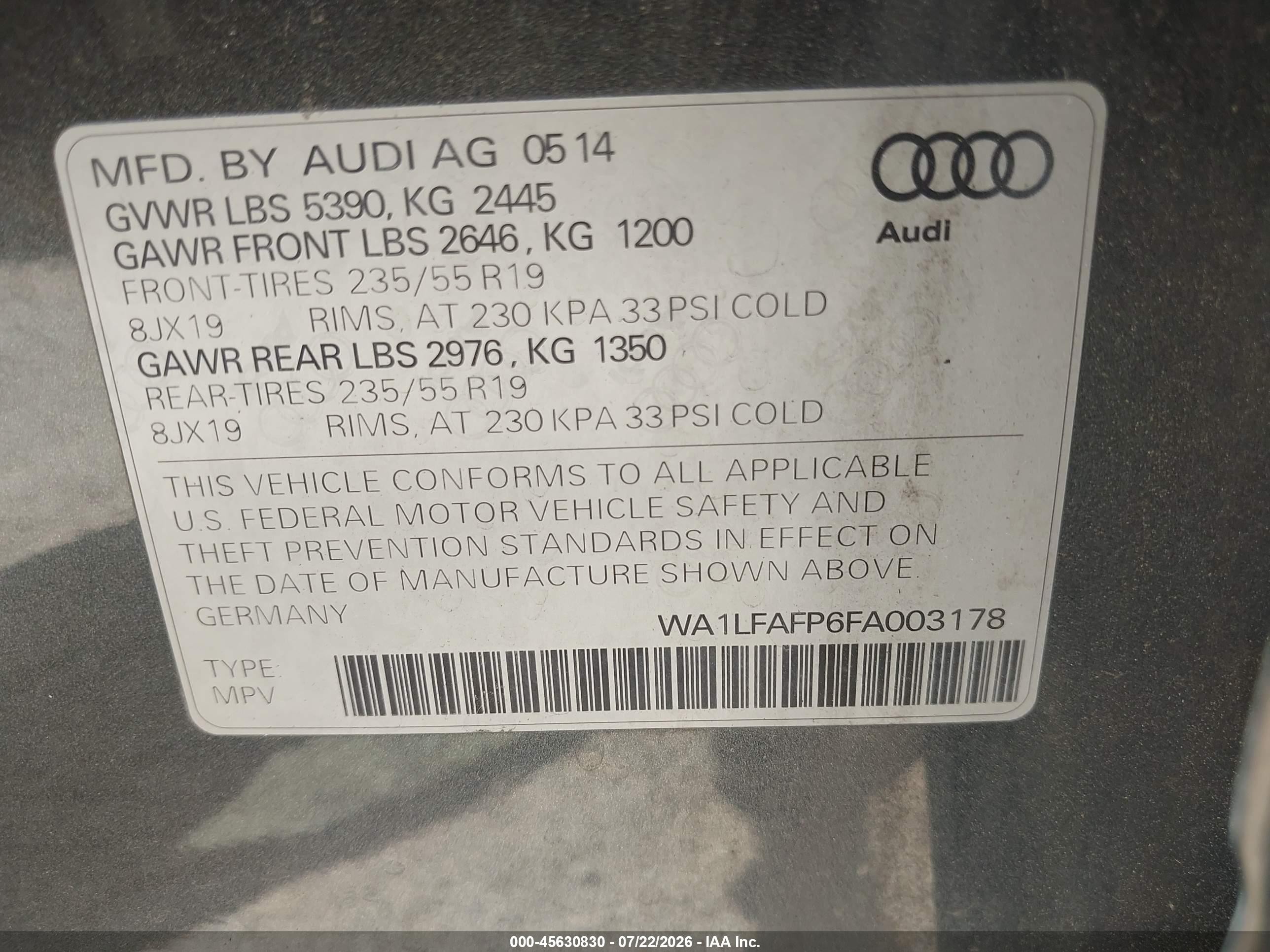 2015 Audi Q5 2.0t Premium Gray vin: WA1LFAFP6FA003178