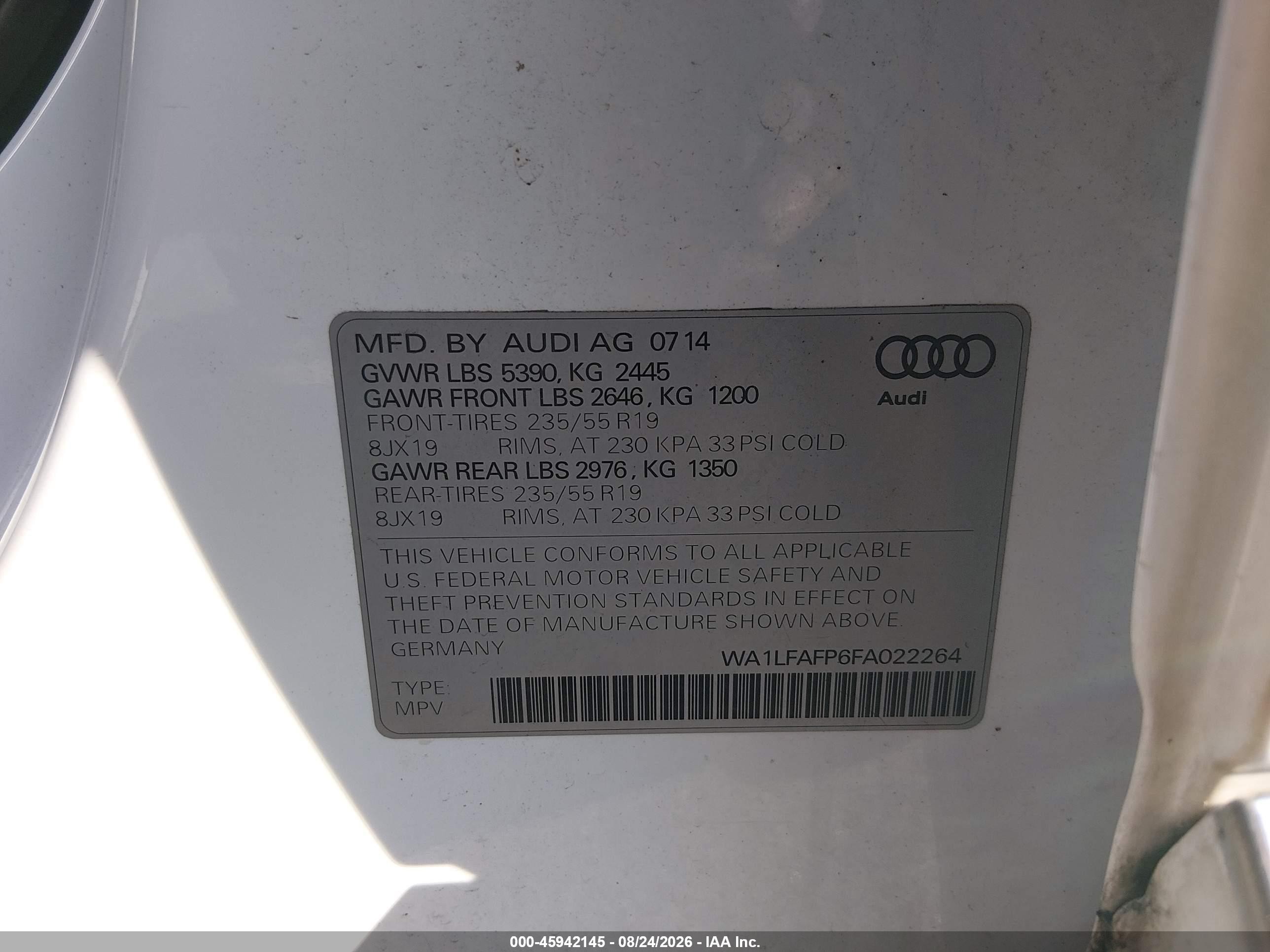 2015 Audi Q5 2.0t Premium White vin: WA1LFAFP6FA022264