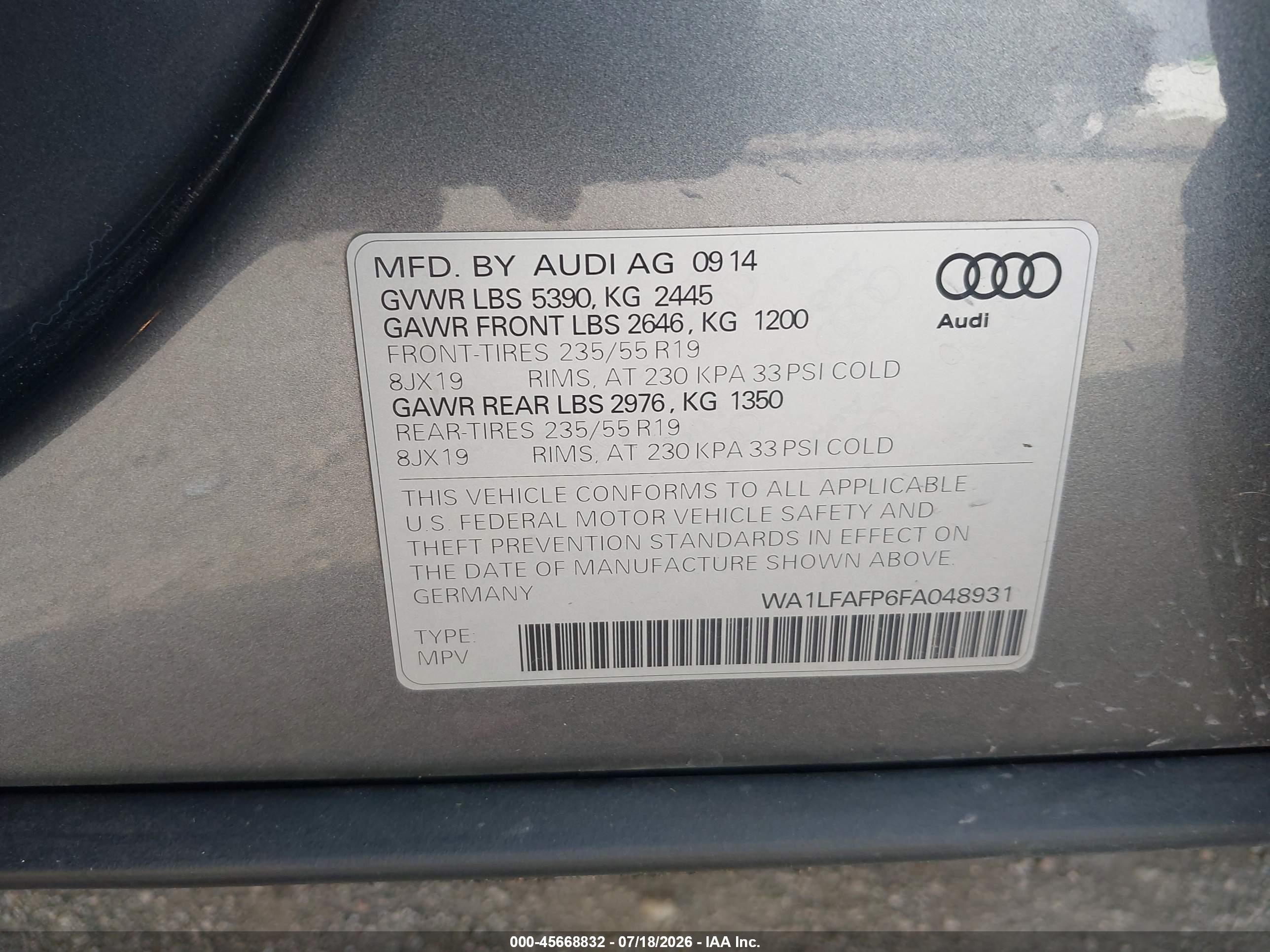2015 Audi Q5 2.0t Premium Gray vin: WA1LFAFP6FA048931