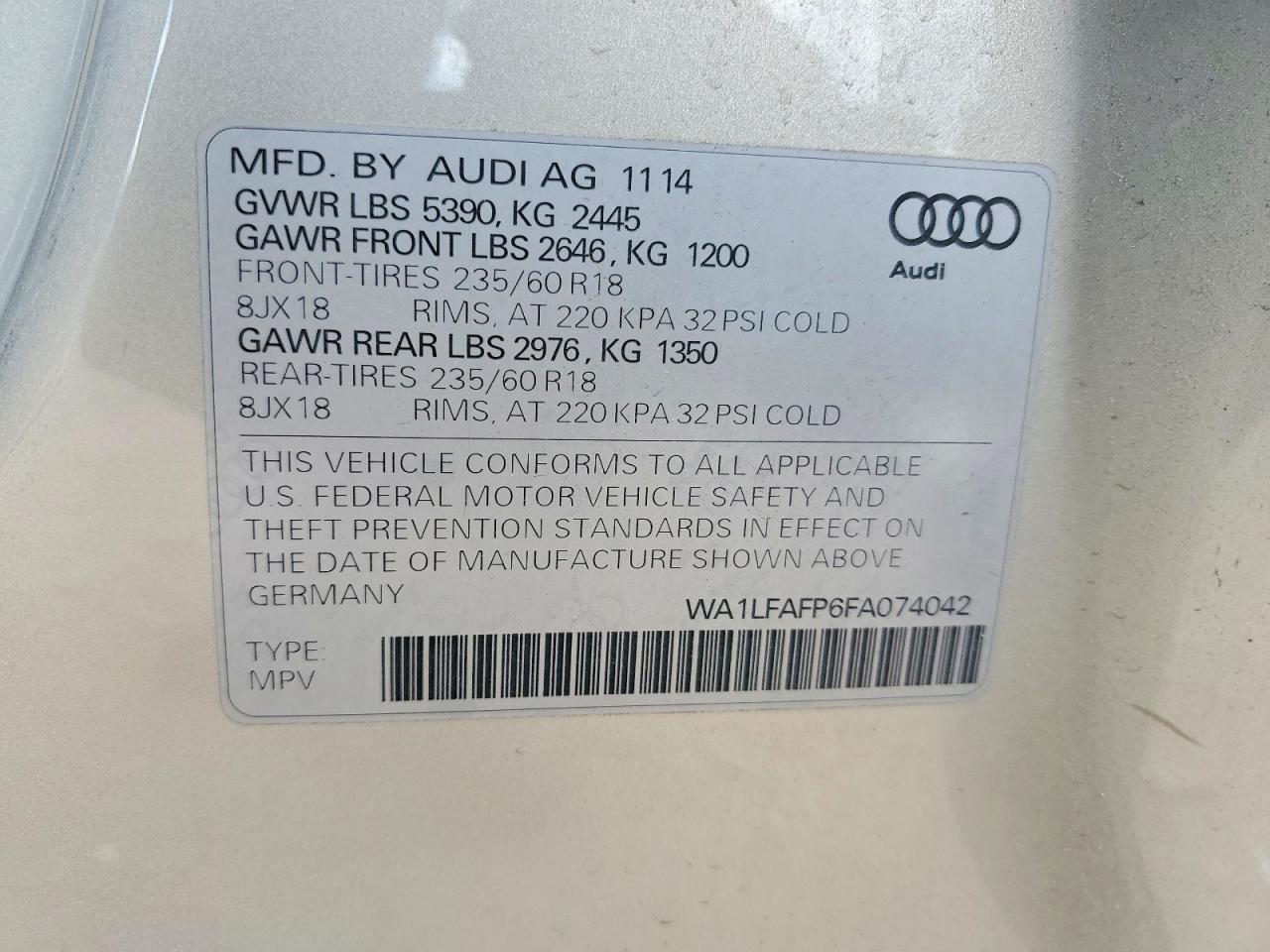 2015 Audi Q5 Premium Plus Beige vin: WA1LFAFP6FA074042
