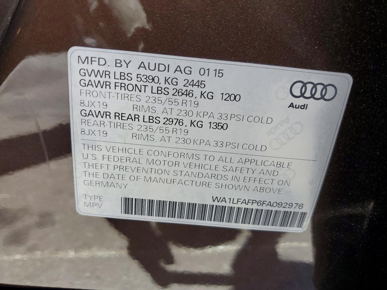 2015 Audi Q5 Premium Plus Brown vin: WA1LFAFP6FA092976