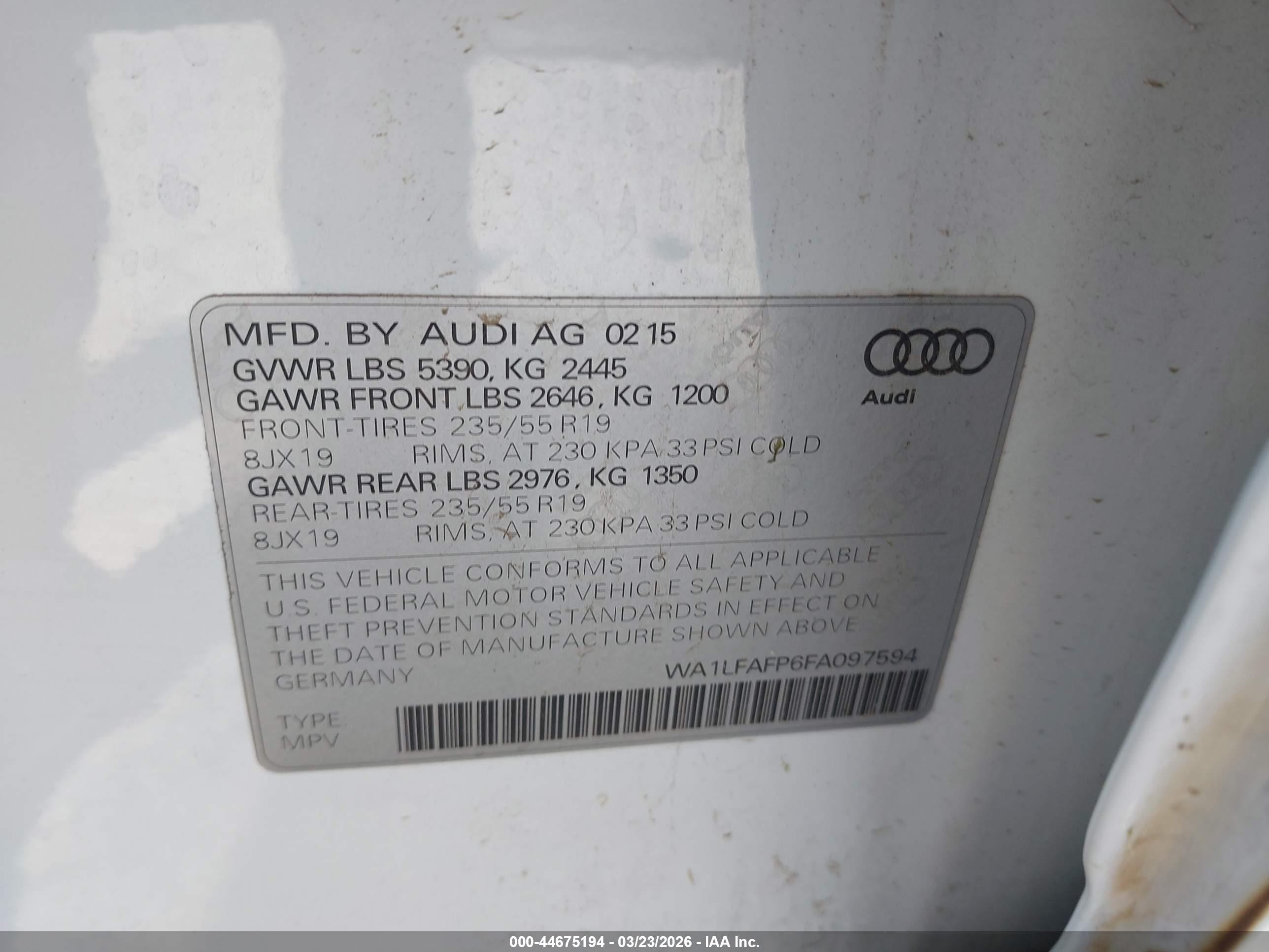 2015 Audi Q5 2.0t Premium White vin: WA1LFAFP6FA097594
