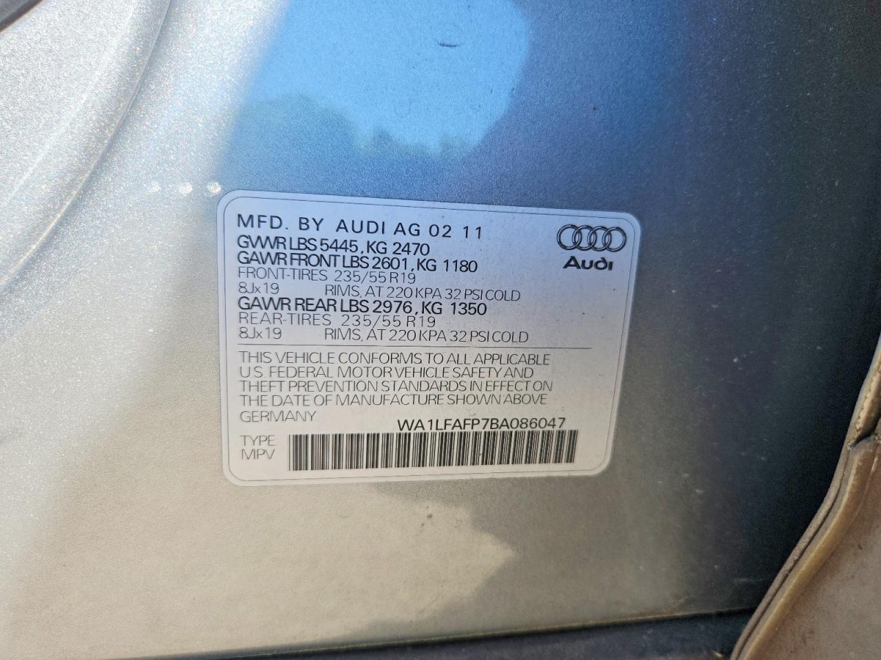 2011 Audi Q5 Premium Plus Серый vin: WA1LFAFP7BA086047