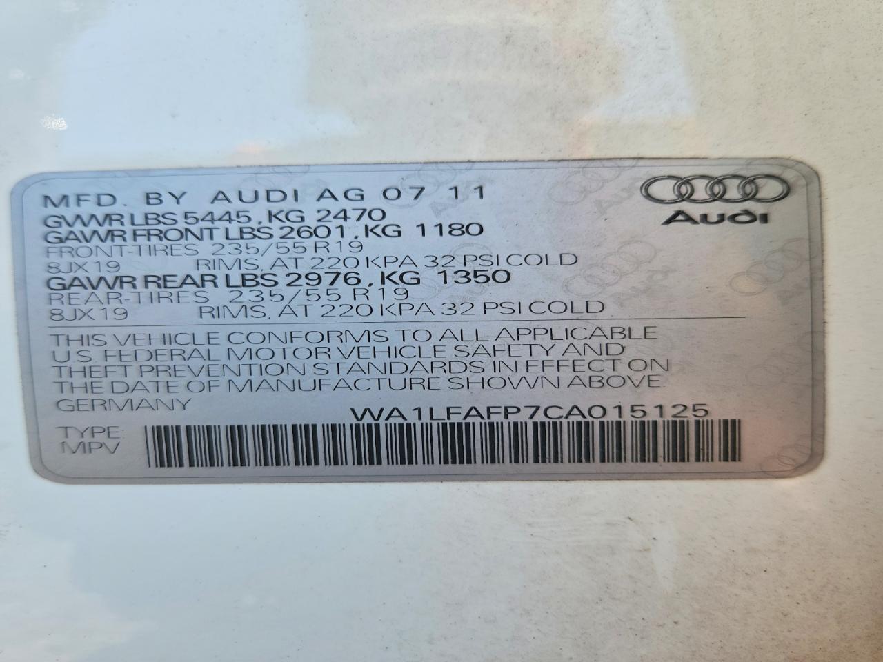 2012 Audi Q5 Premium Plus White vin: WA1LFAFP7CA015125