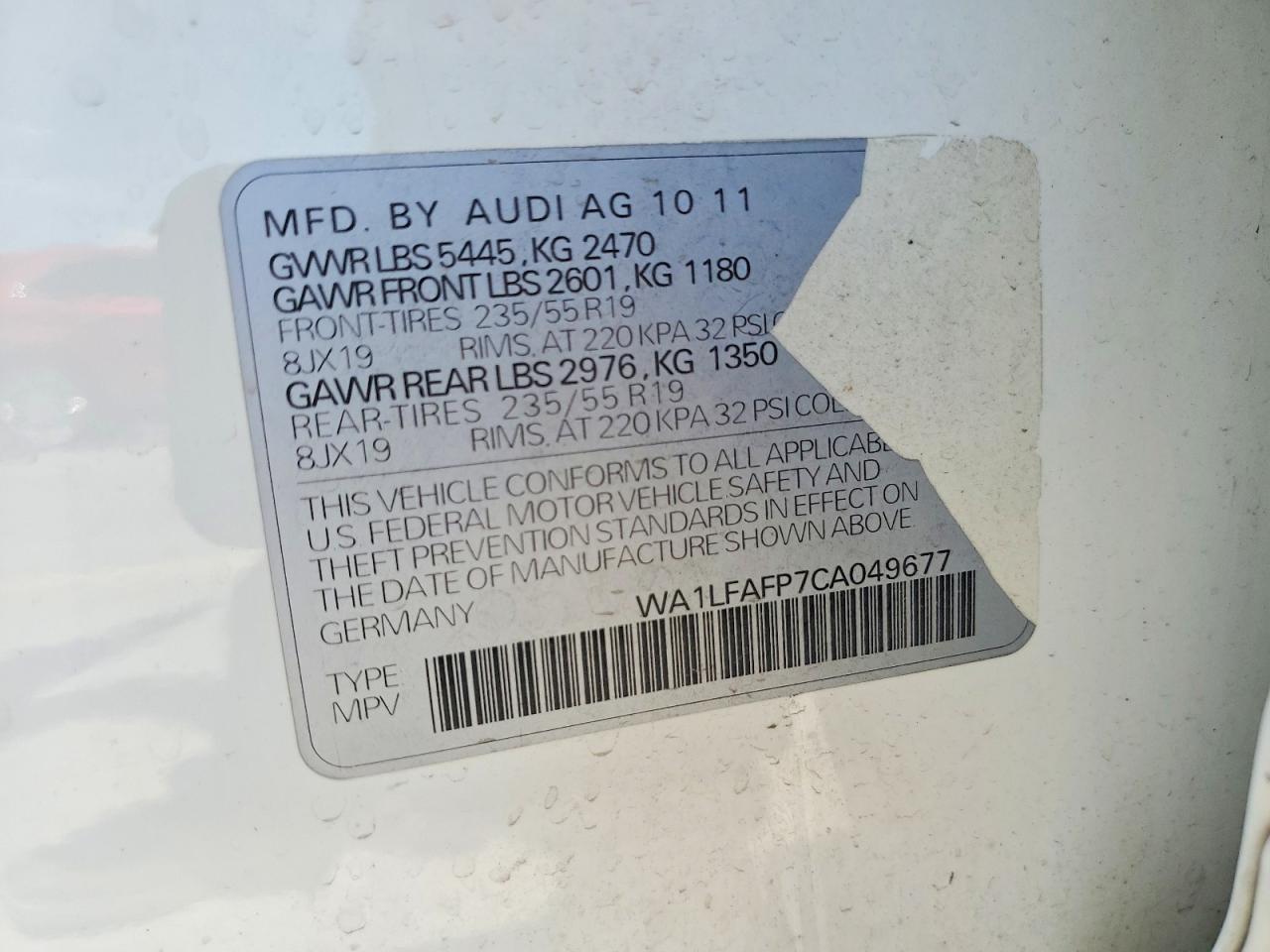 2012 Audi Q5 Premium Plus White vin: WA1LFAFP7CA049677