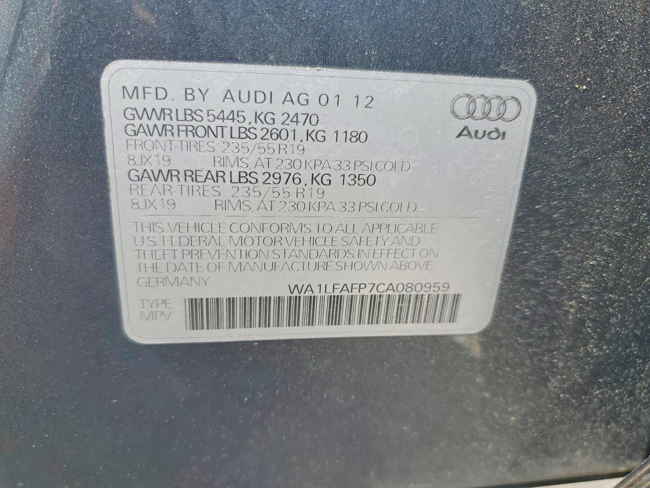 2012 Audi Q5 Premium Plus Gray vin: WA1LFAFP7CA080959