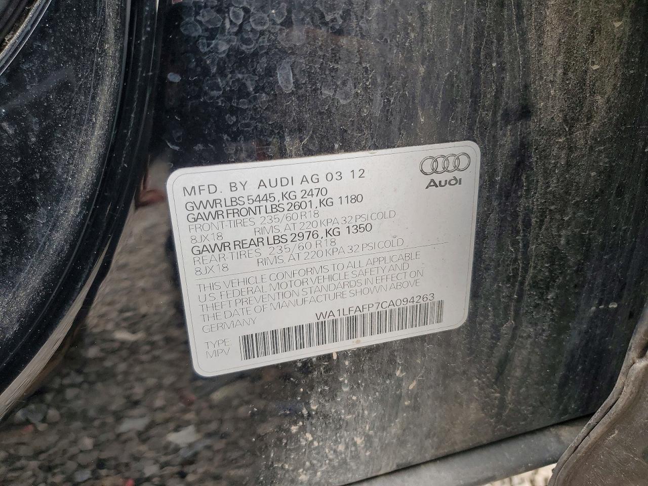 2012 Audi Q5 Premium Plus Черный vin: WA1LFAFP7CA094263