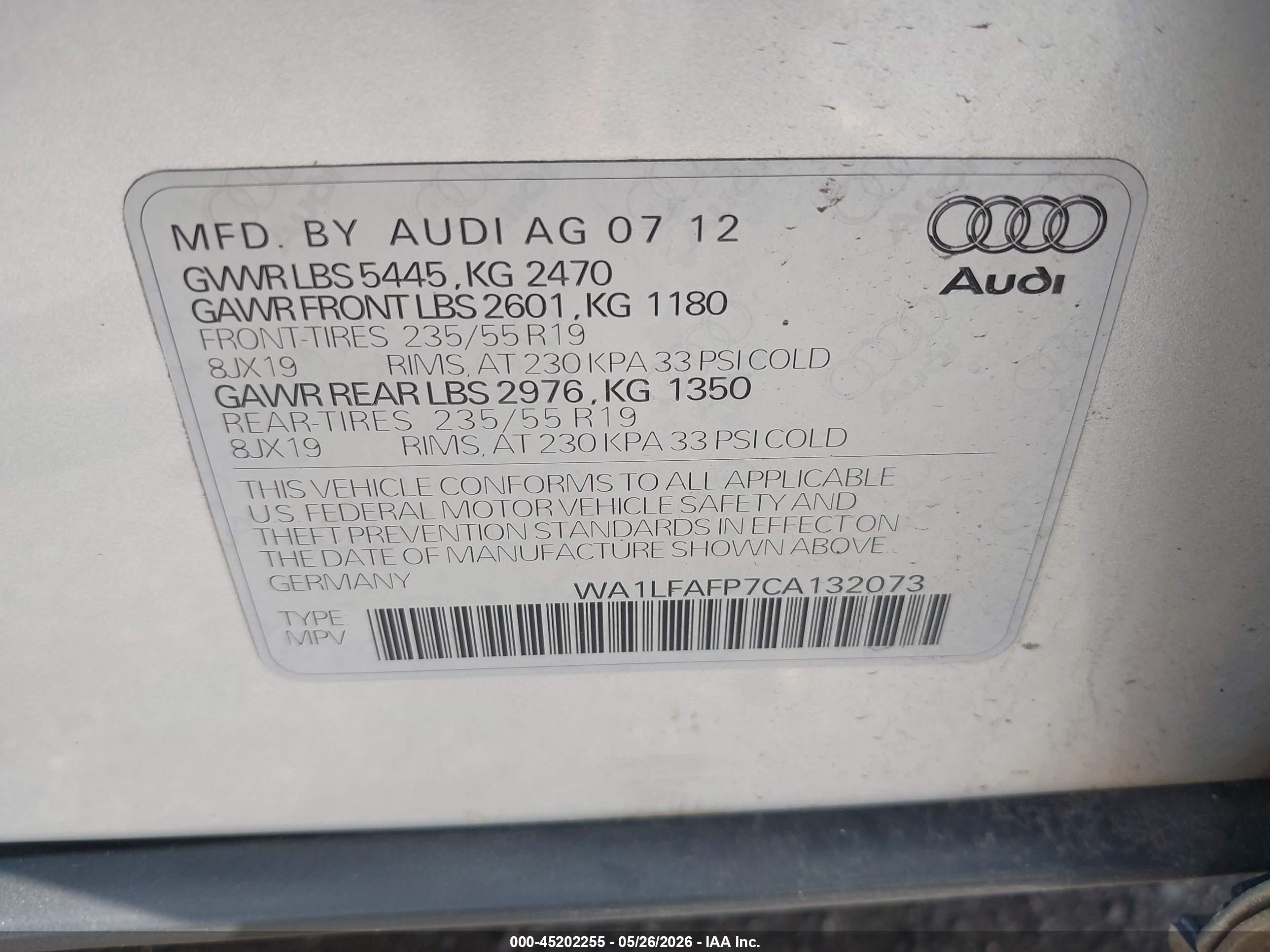 2012 Audi Q5 2.0t Premium Silver vin: WA1LFAFP7CA132073