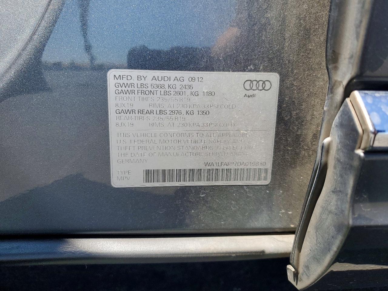 2013 Audi Q5 Premium Plus Gray vin: WA1LFAFP7DA019810