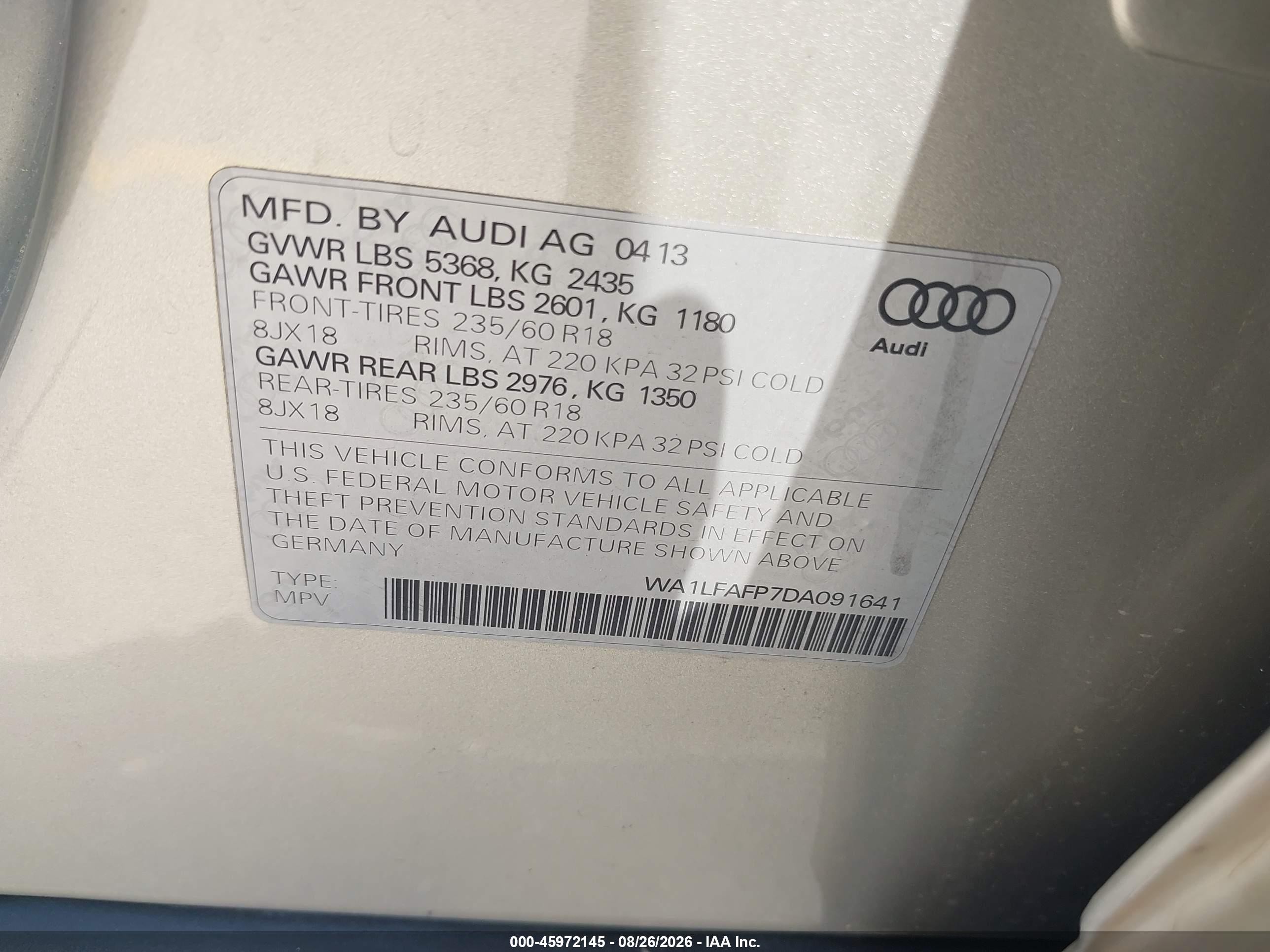 2013 Audi Q5 2.0t Premium Silver vin: WA1LFAFP7DA091641