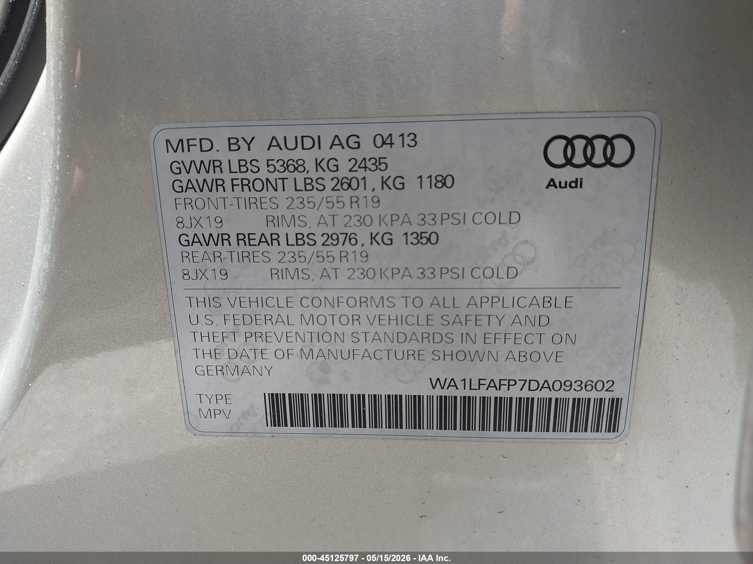 2013 Audi Q5 2.0t Premium Tan vin: WA1LFAFP7DA093602