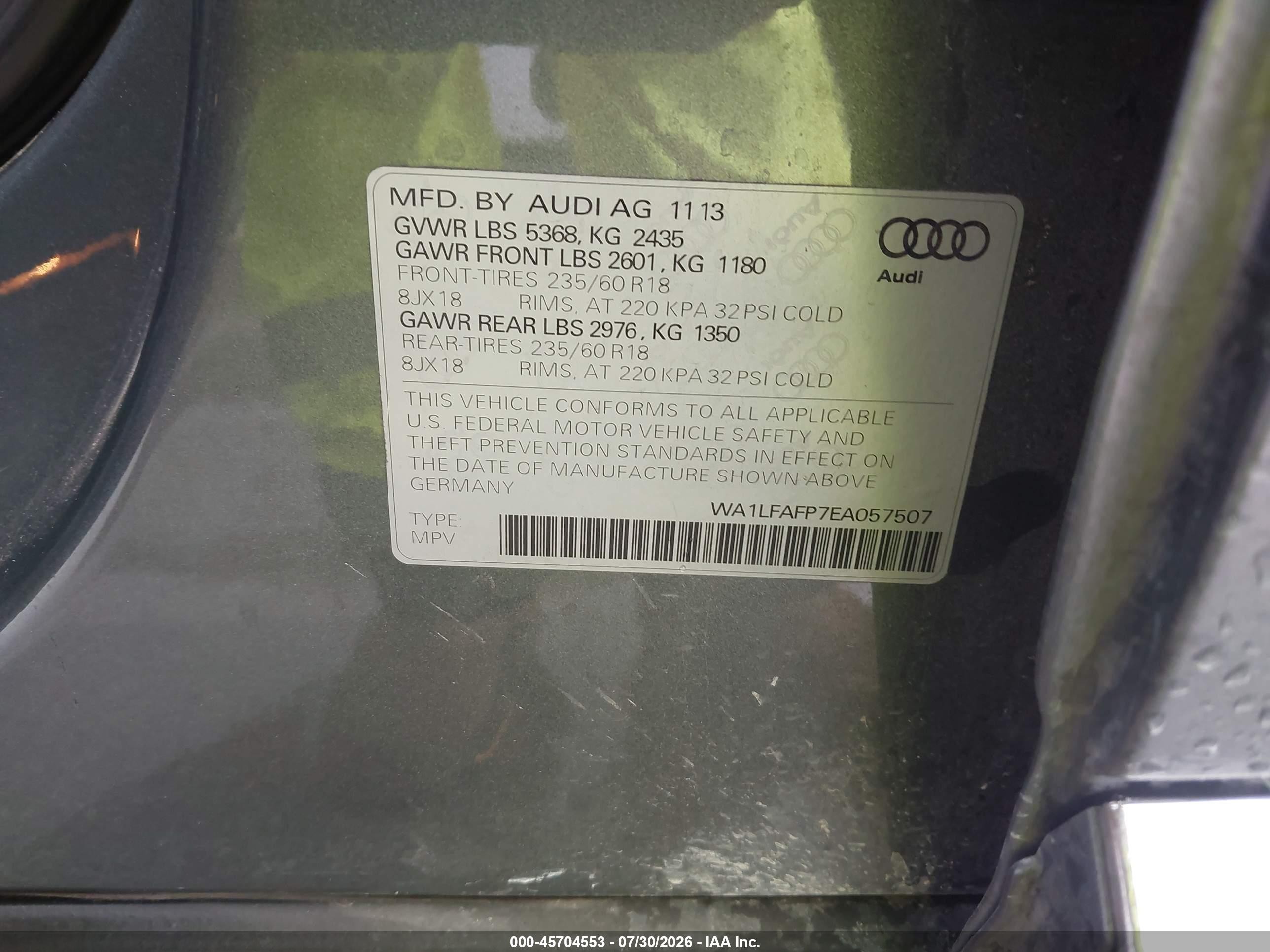 2014 Audi Q5 2.0t Premium Gray vin: WA1LFAFP7EA057507