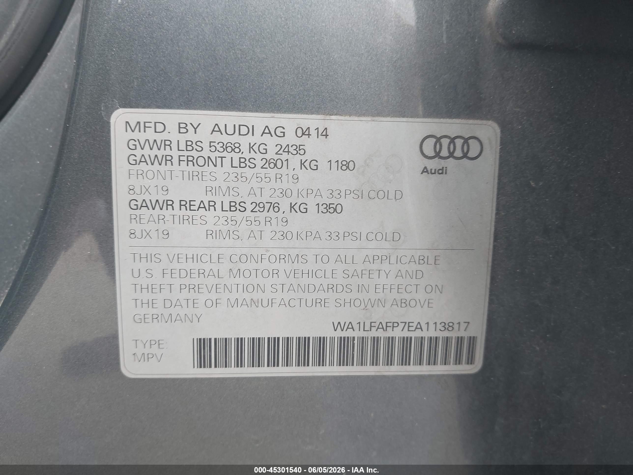 2014 Audi Q5 2.0t Premium Gray vin: WA1LFAFP7EA113817
