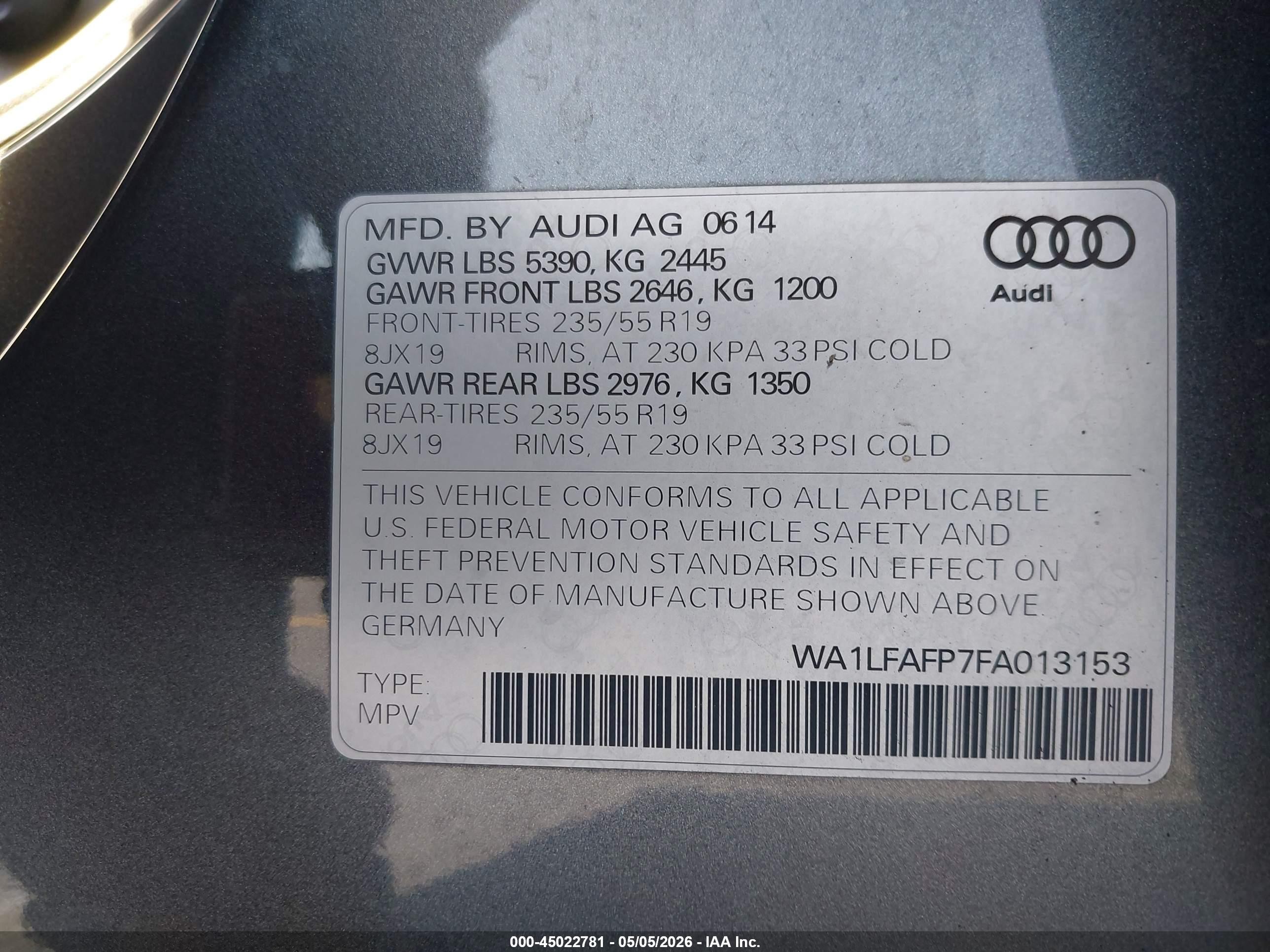 2015 Audi Q5 2.0t Premium Gray vin: WA1LFAFP7FA013153