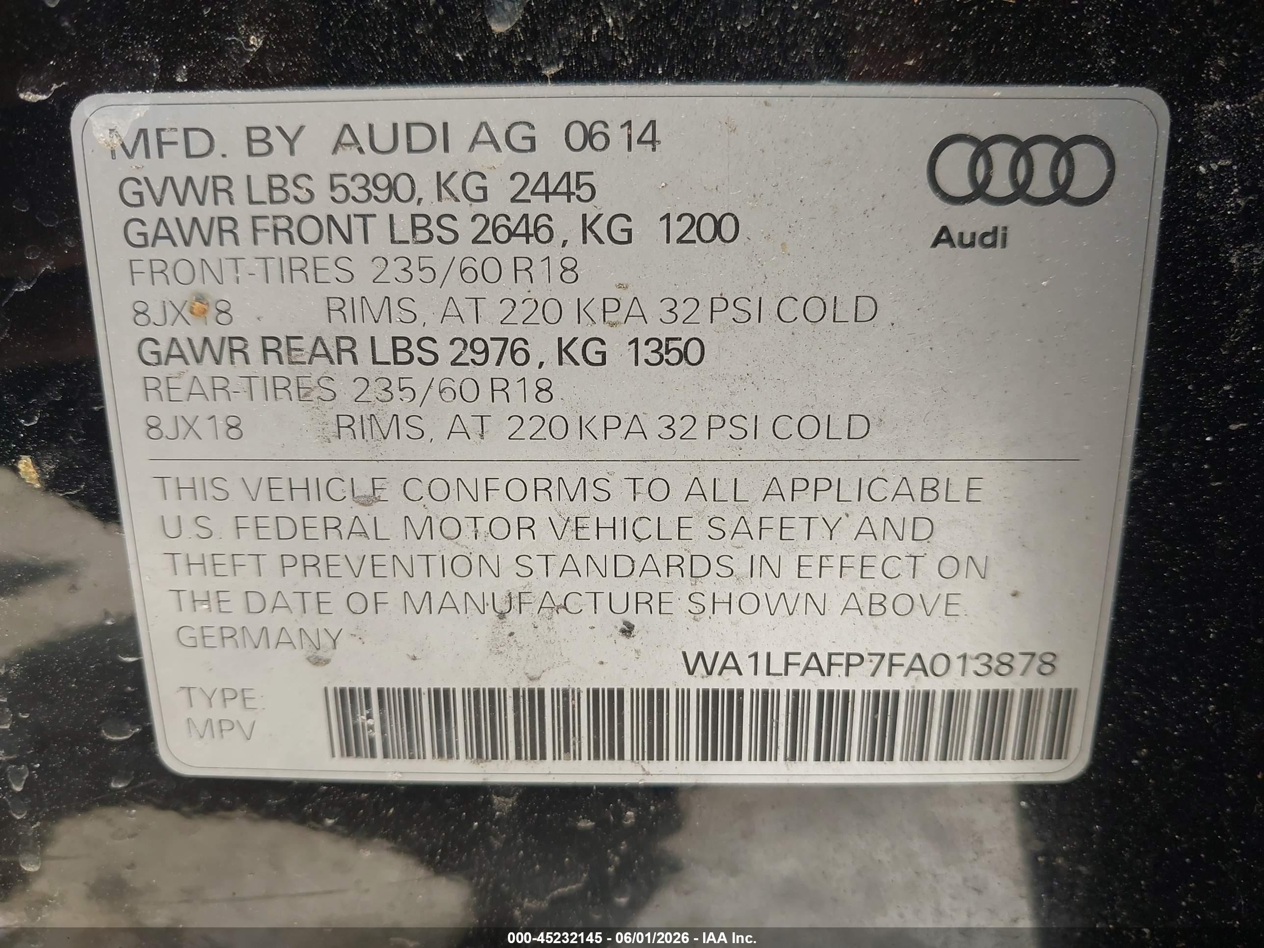 2015 Audi Q5 2.0t Premium Черный vin: WA1LFAFP7FA013878