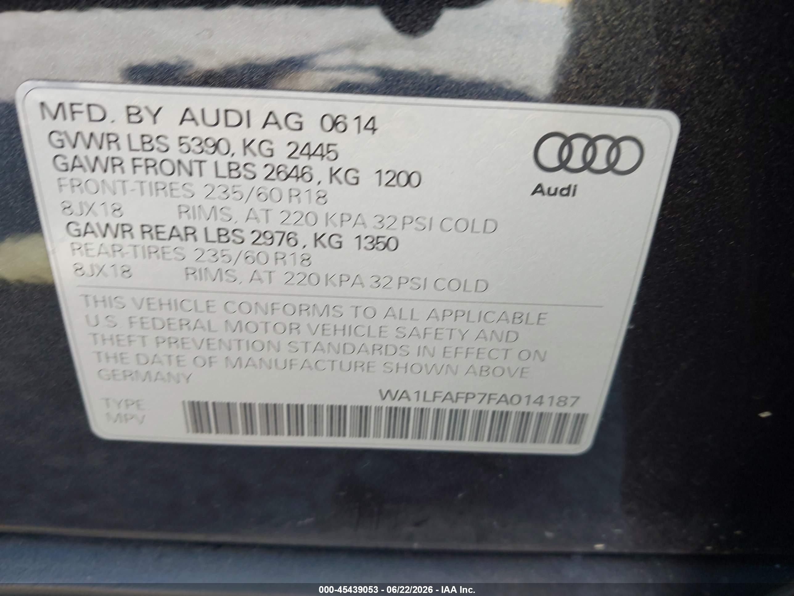 2015 Audi Q5 2.0t Premium Black vin: WA1LFAFP7FA014187