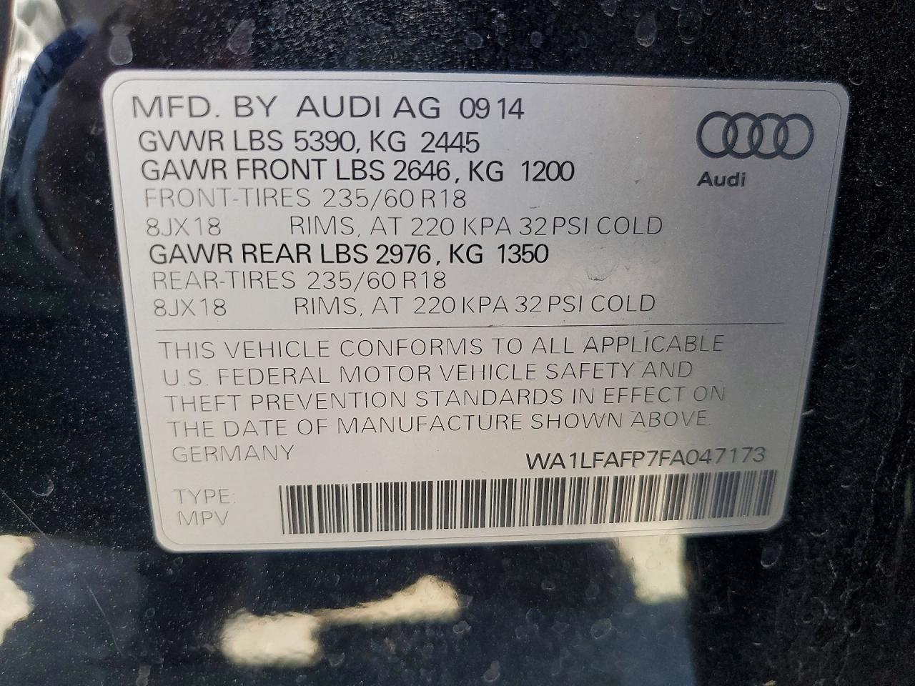 2015 Audi Q5 Premium Plus Black vin: WA1LFAFP7FA047173
