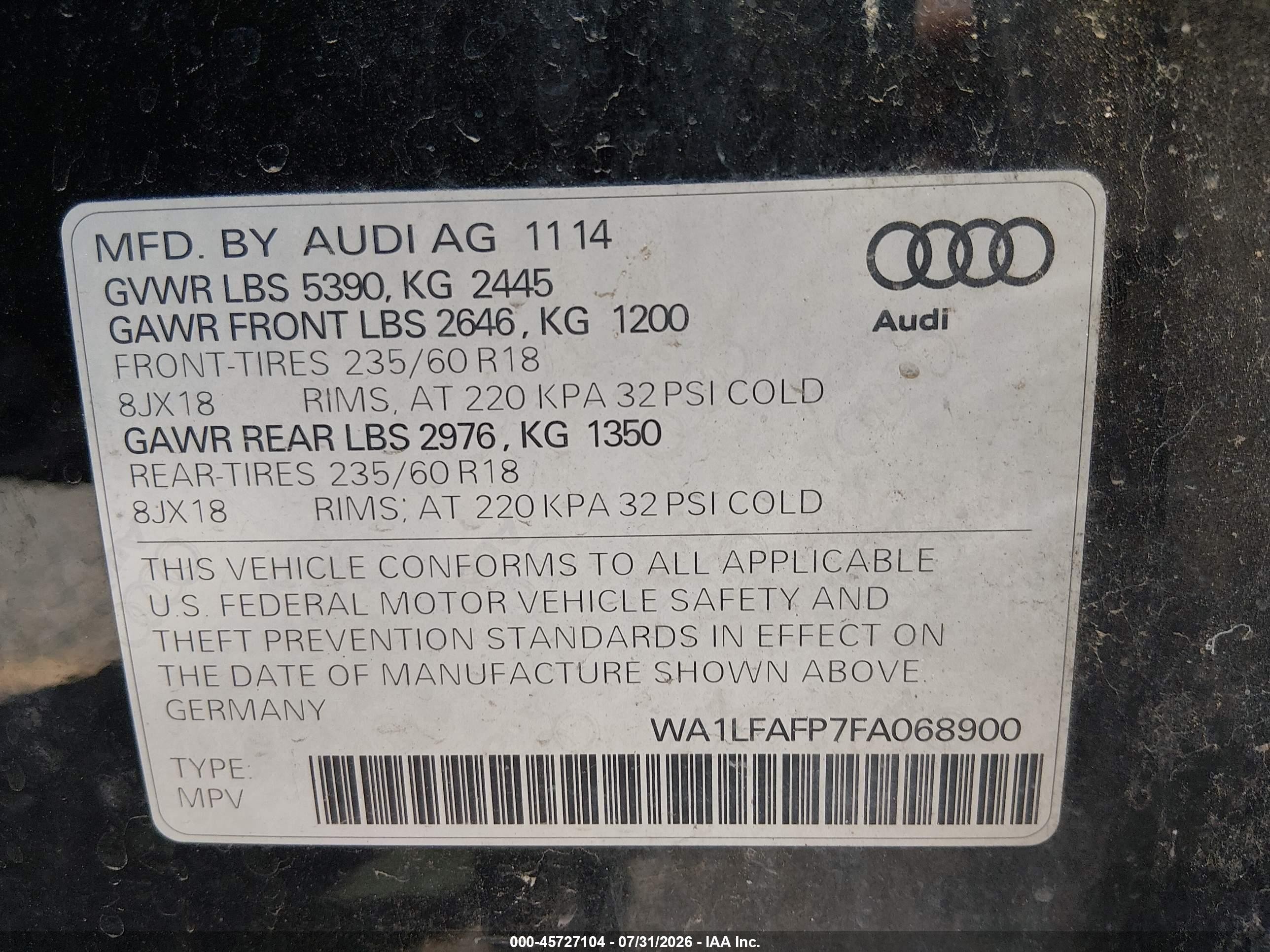 2015 Audi Q5 2.0t Premium Blue vin: WA1LFAFP7FA068900