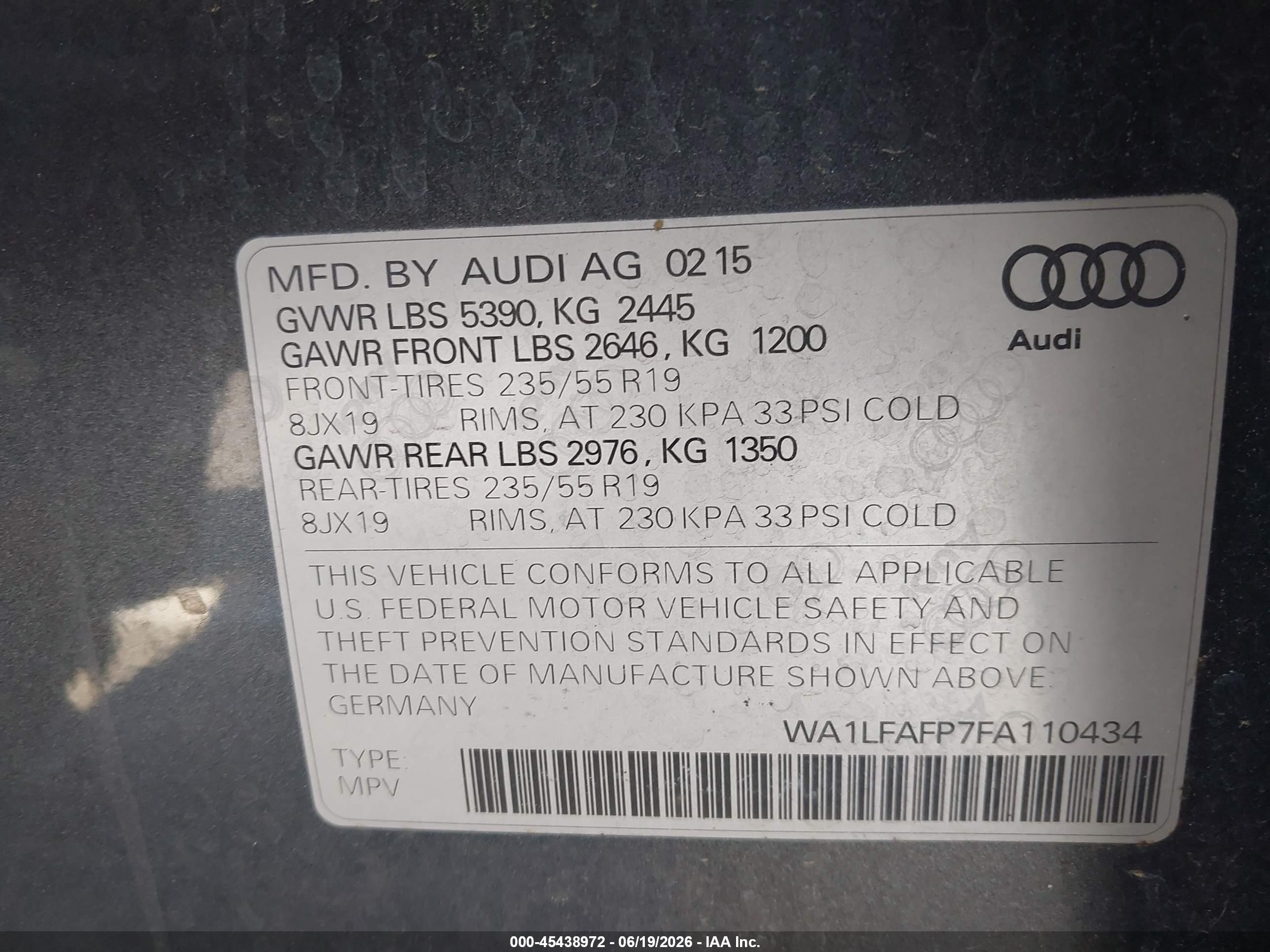2015 Audi Q5 2.0t Premium Gray vin: WA1LFAFP7FA110434