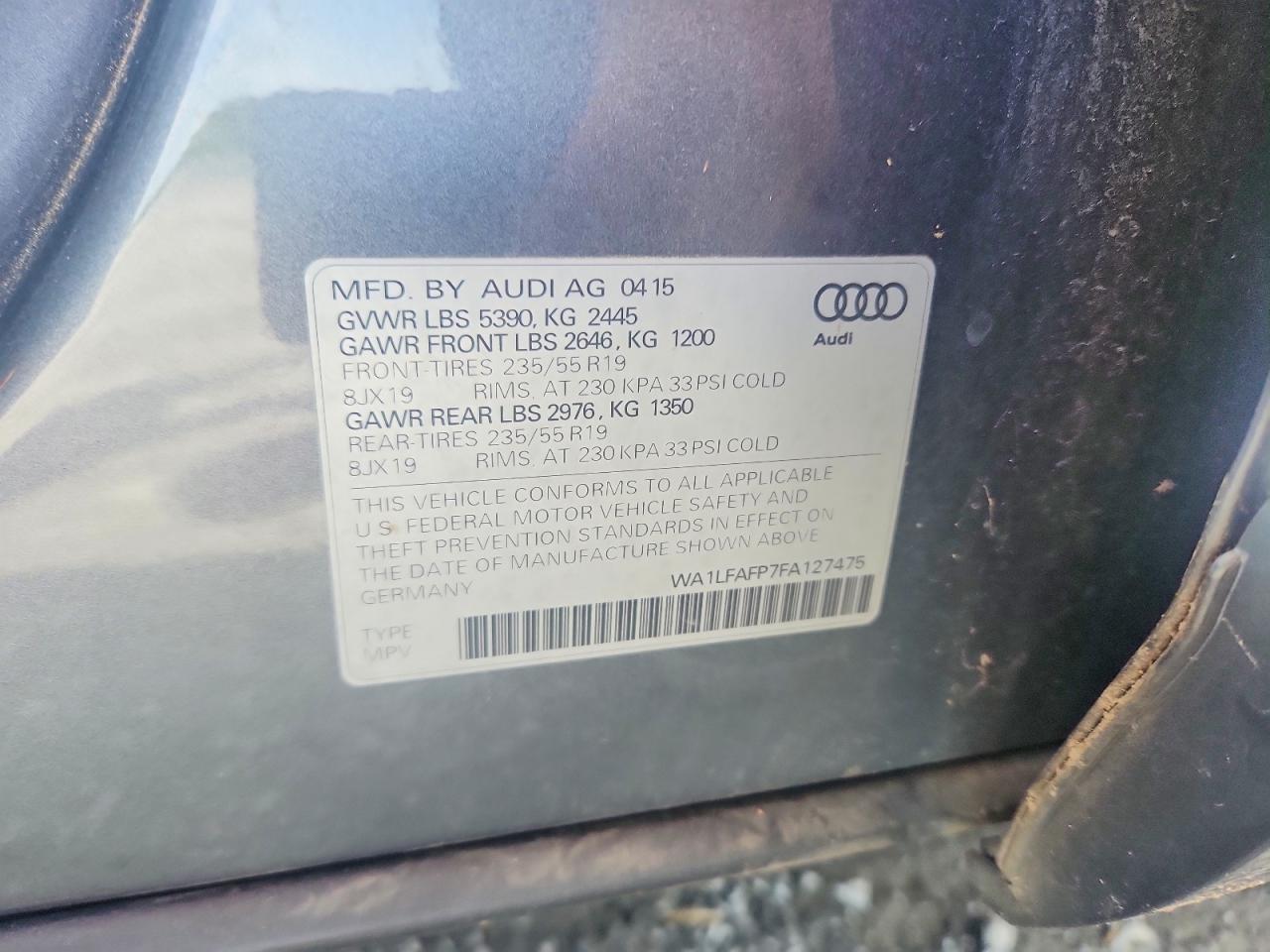 2015 Audi Q5 Premium Plus Gray vin: WA1LFAFP7FA127475