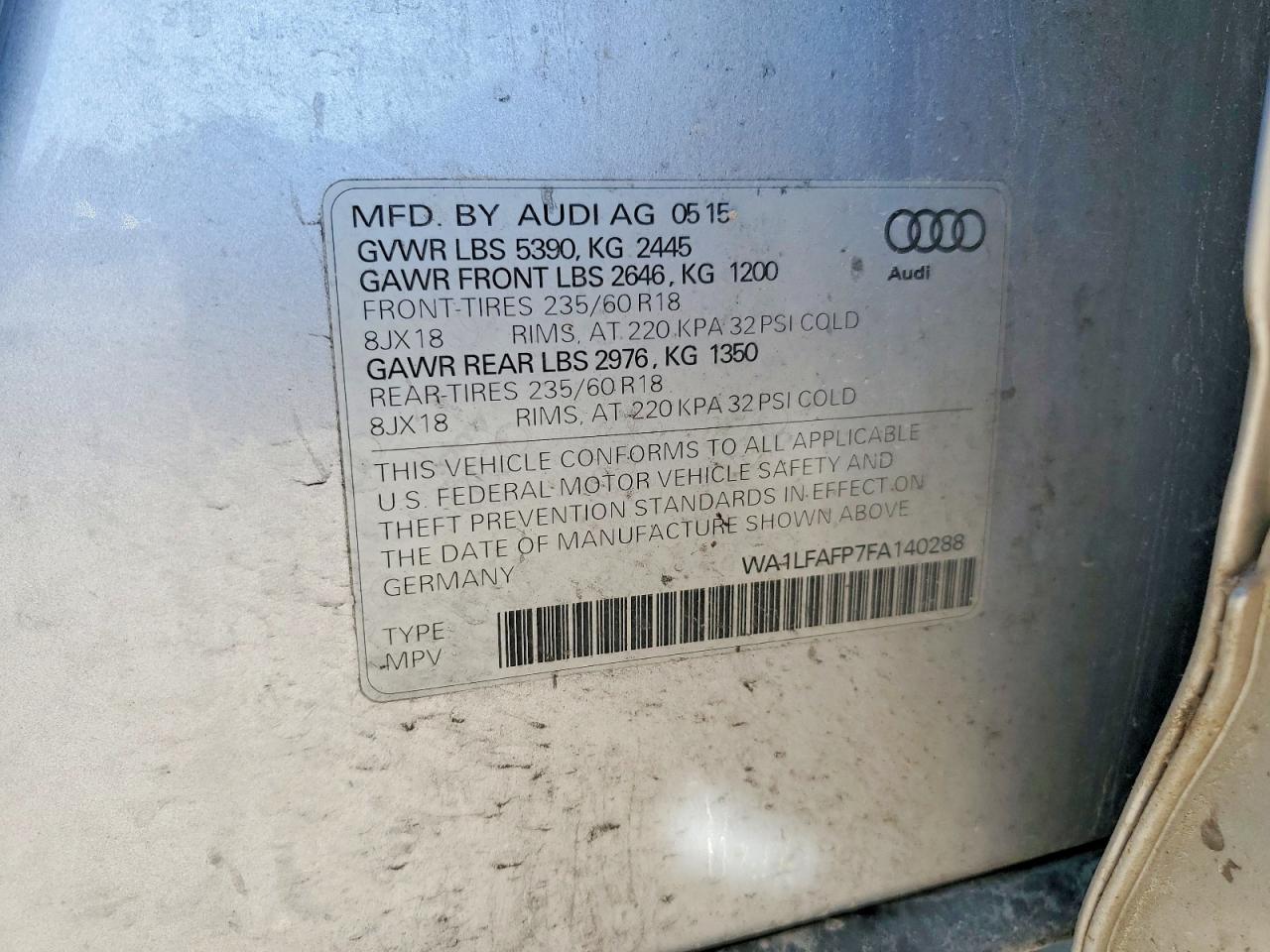 2015 Audi Q5 Premium Plus Gray vin: WA1LFAFP7FA140288