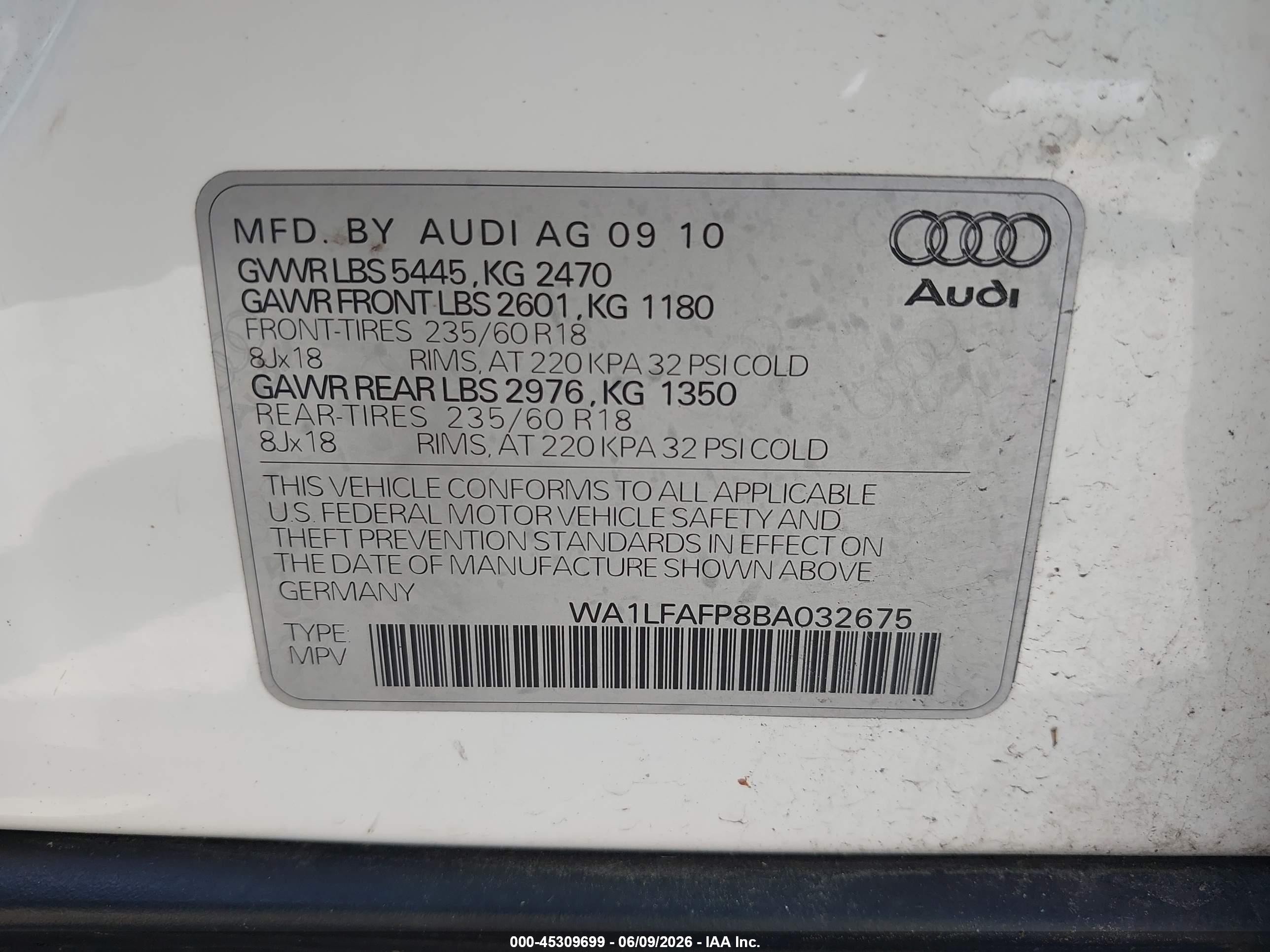 2011 Audi Q5 2.0t Premium White vin: WA1LFAFP8BA032675
