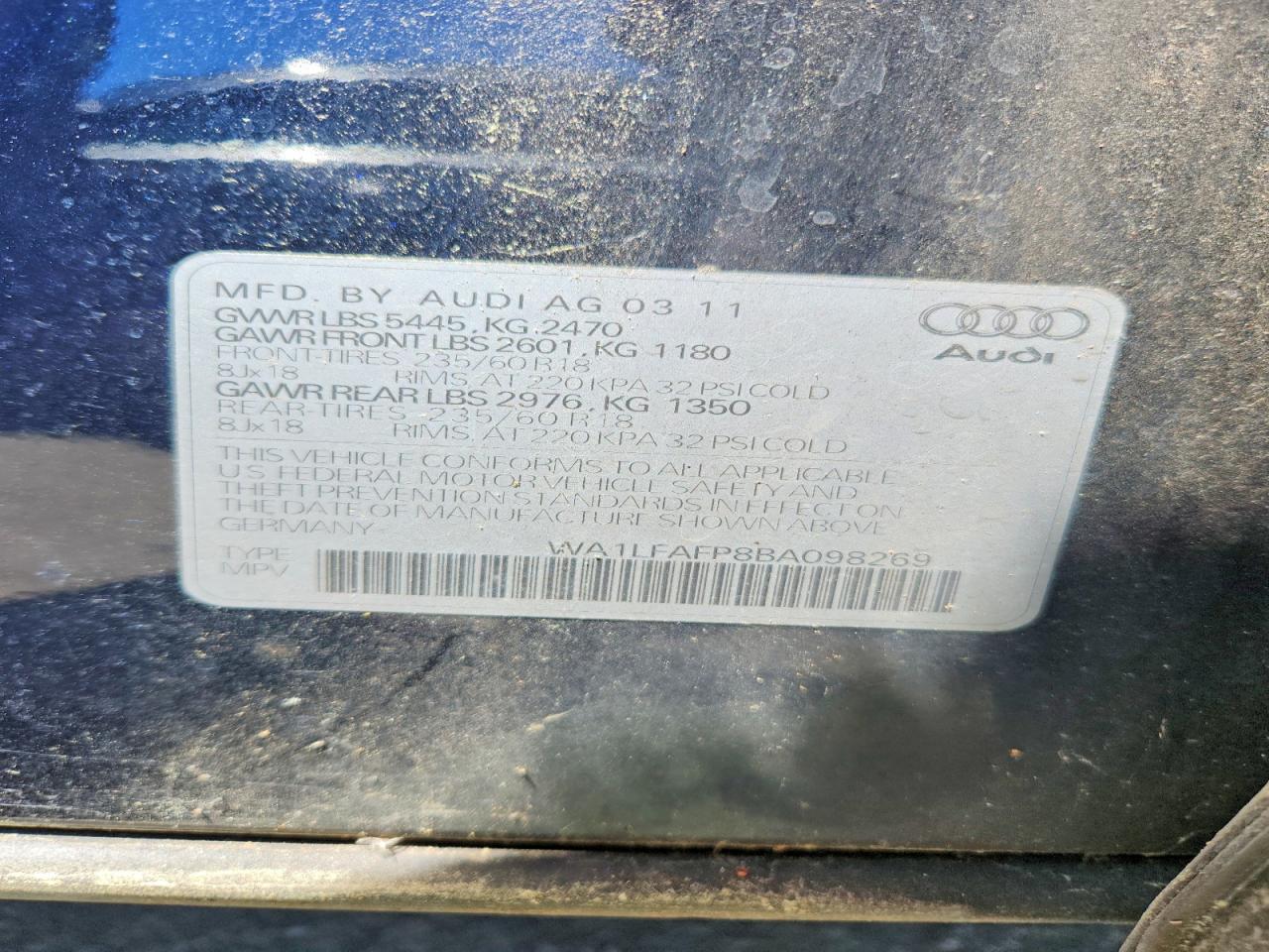 2011 Audi Q5 Premium Plus Black vin: WA1LFAFP8BA098269