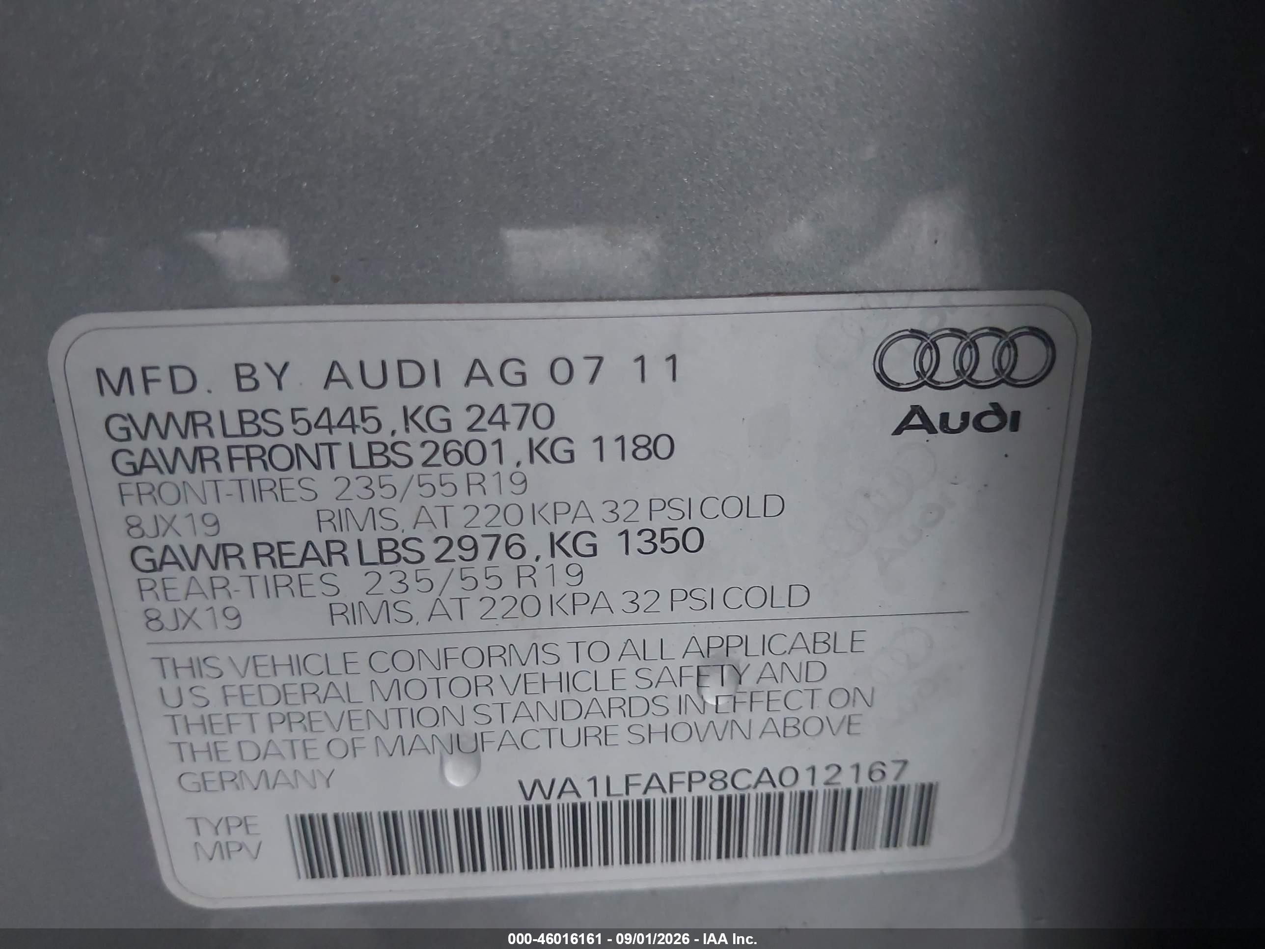 2012 Audi Q5 2.0t Premium Silver vin: WA1LFAFP8CA012167