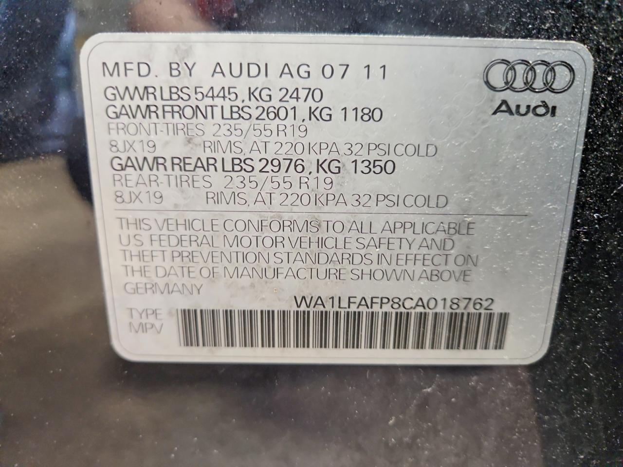 2012 Audi Q5 Premium Plus Синий vin: WA1LFAFP8CA018762