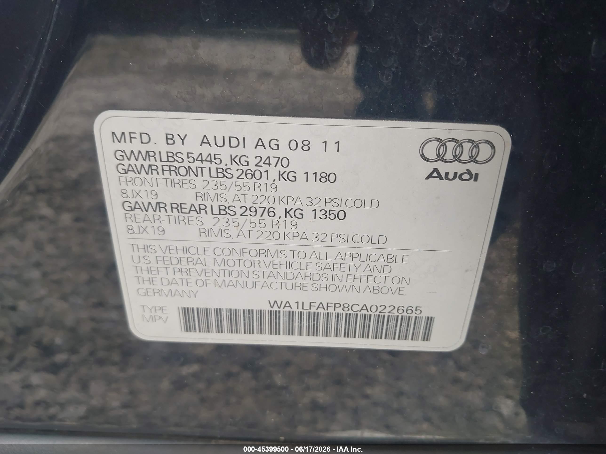 2012 Audi Q5 2.0t Premium Navy vin: WA1LFAFP8CA022665